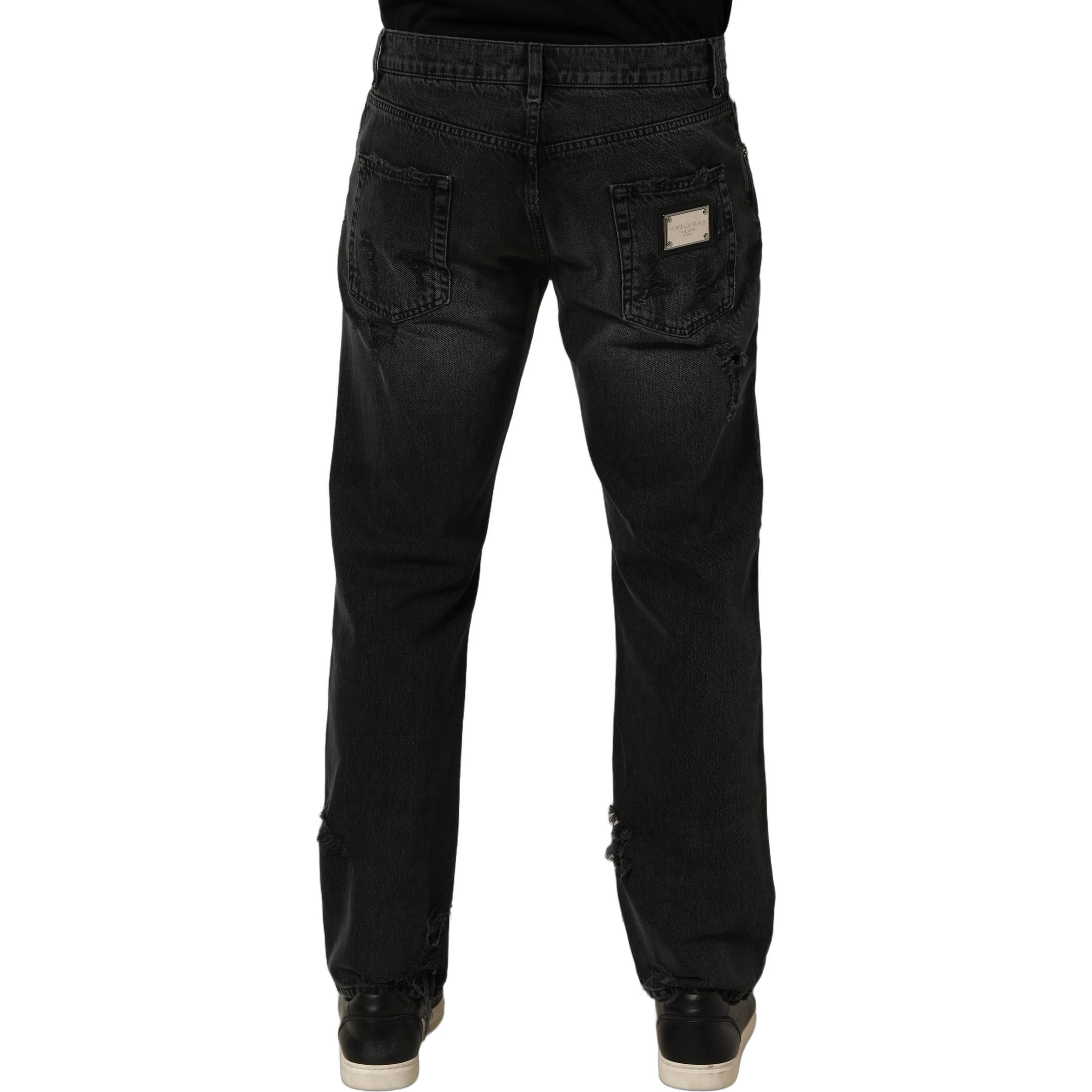 Dark Gray Cotton Ripped Men Denim Jeans