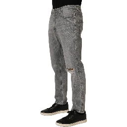 Grey Distressed Straight Leg Men Denim Jeans