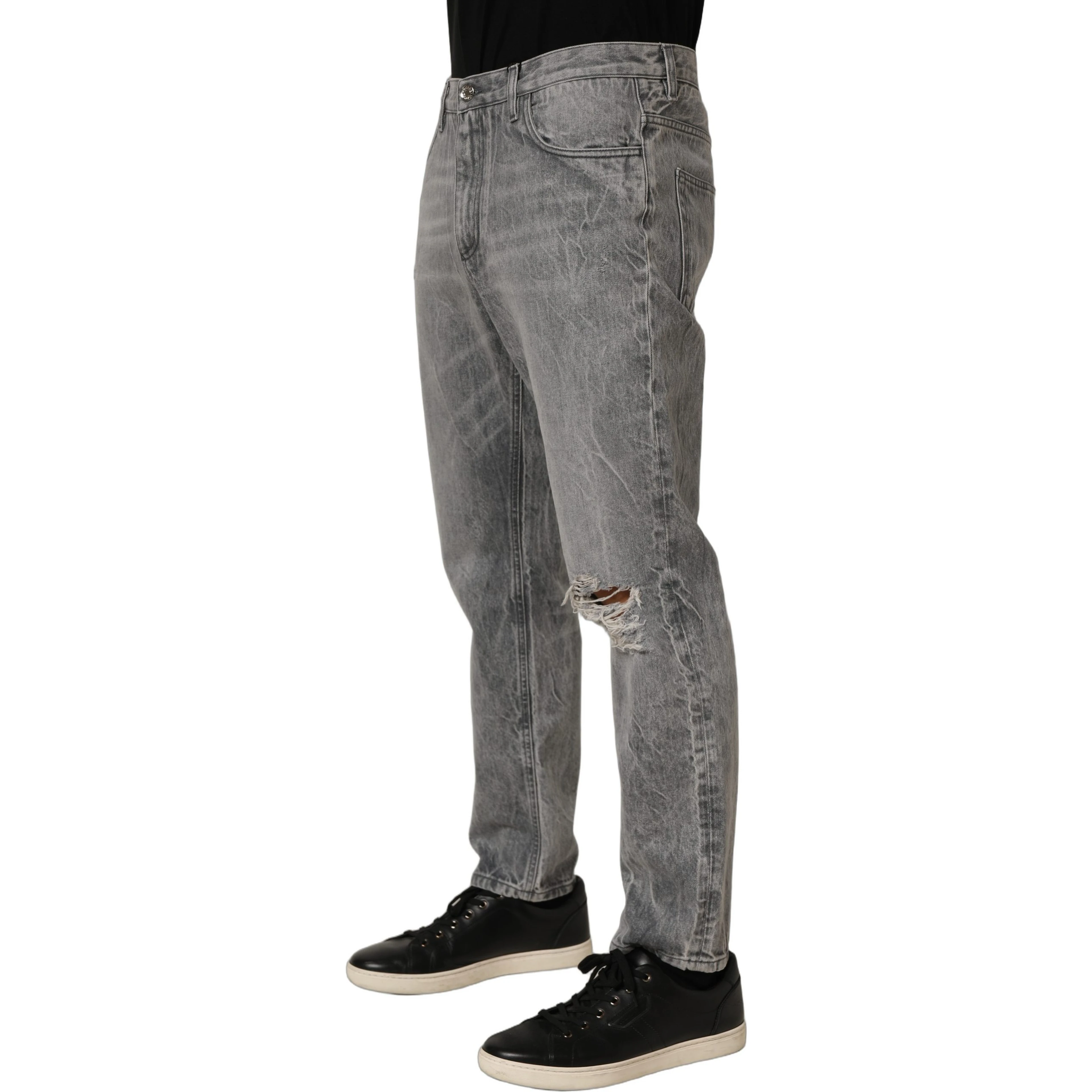 Grey Distressed Straight Leg Men Denim Jeans