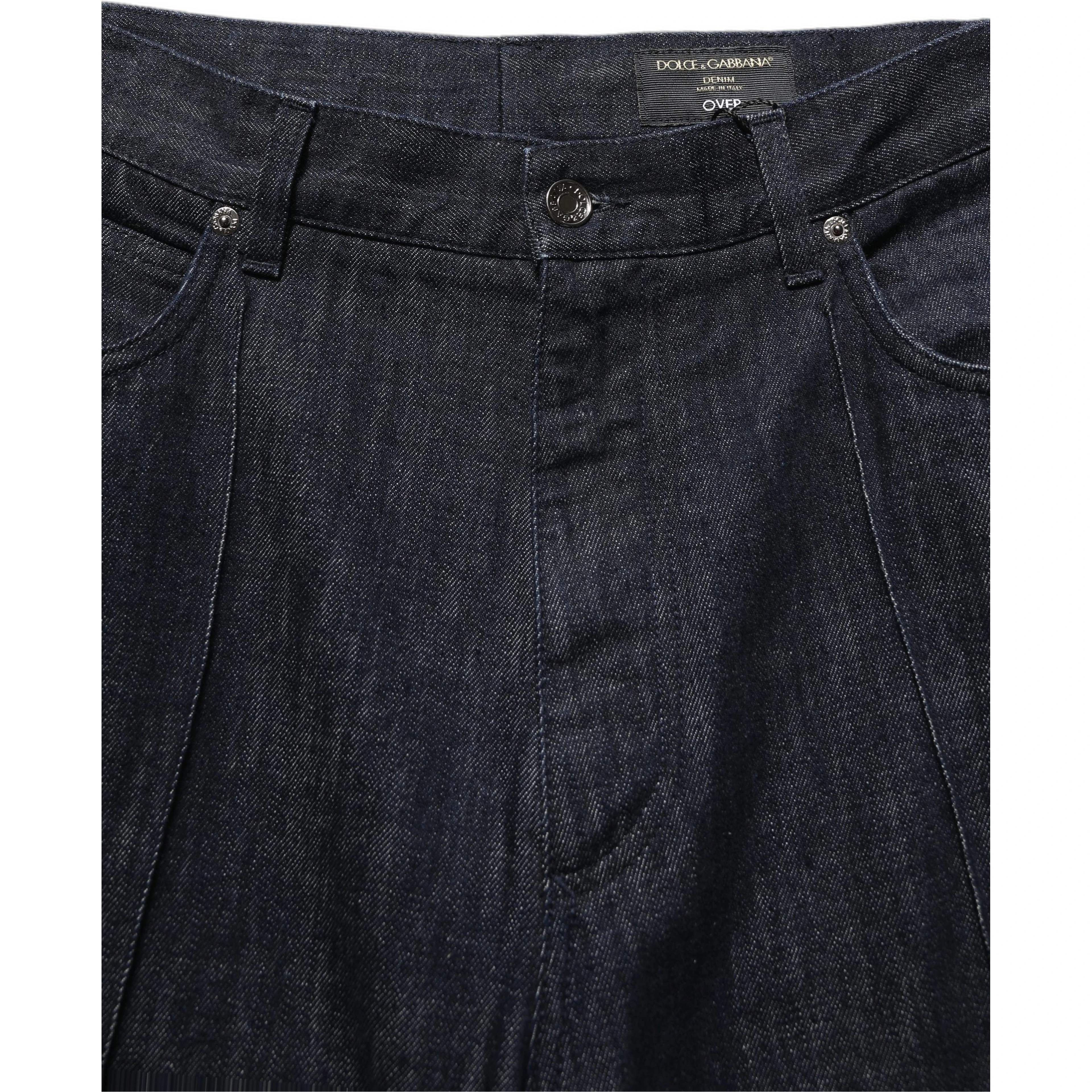 Dark Blue Relaxed Wide Leg Cotton Denim Jeans