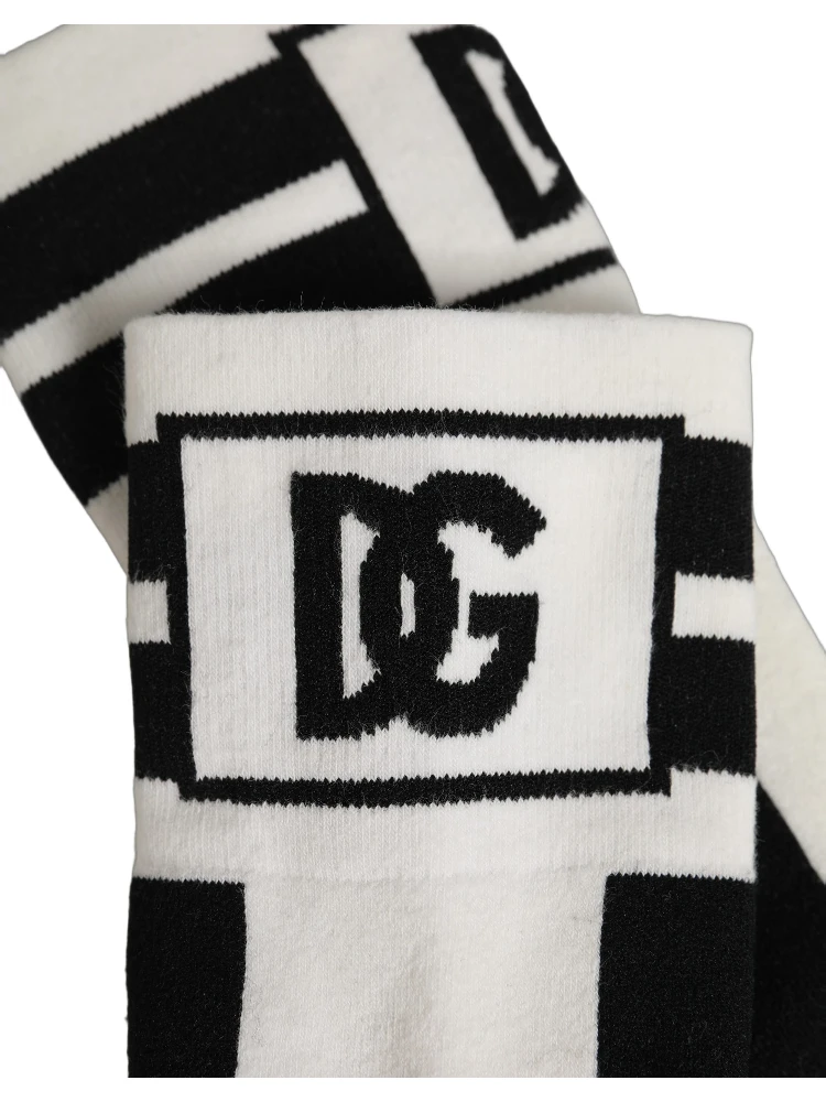 White Black Cotton Stretch Knee High Socks