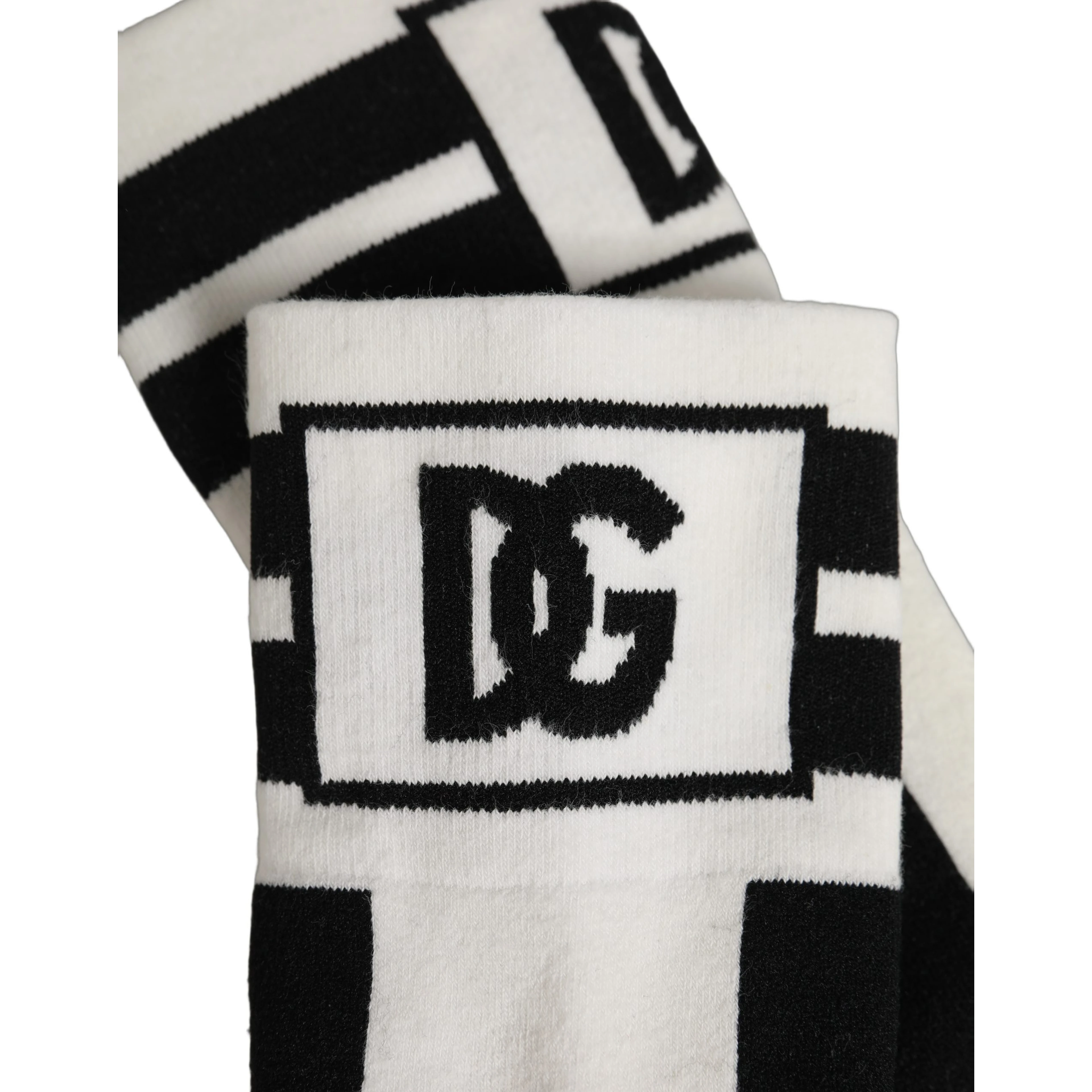 White Black Cotton Stretch Knee High Socks
