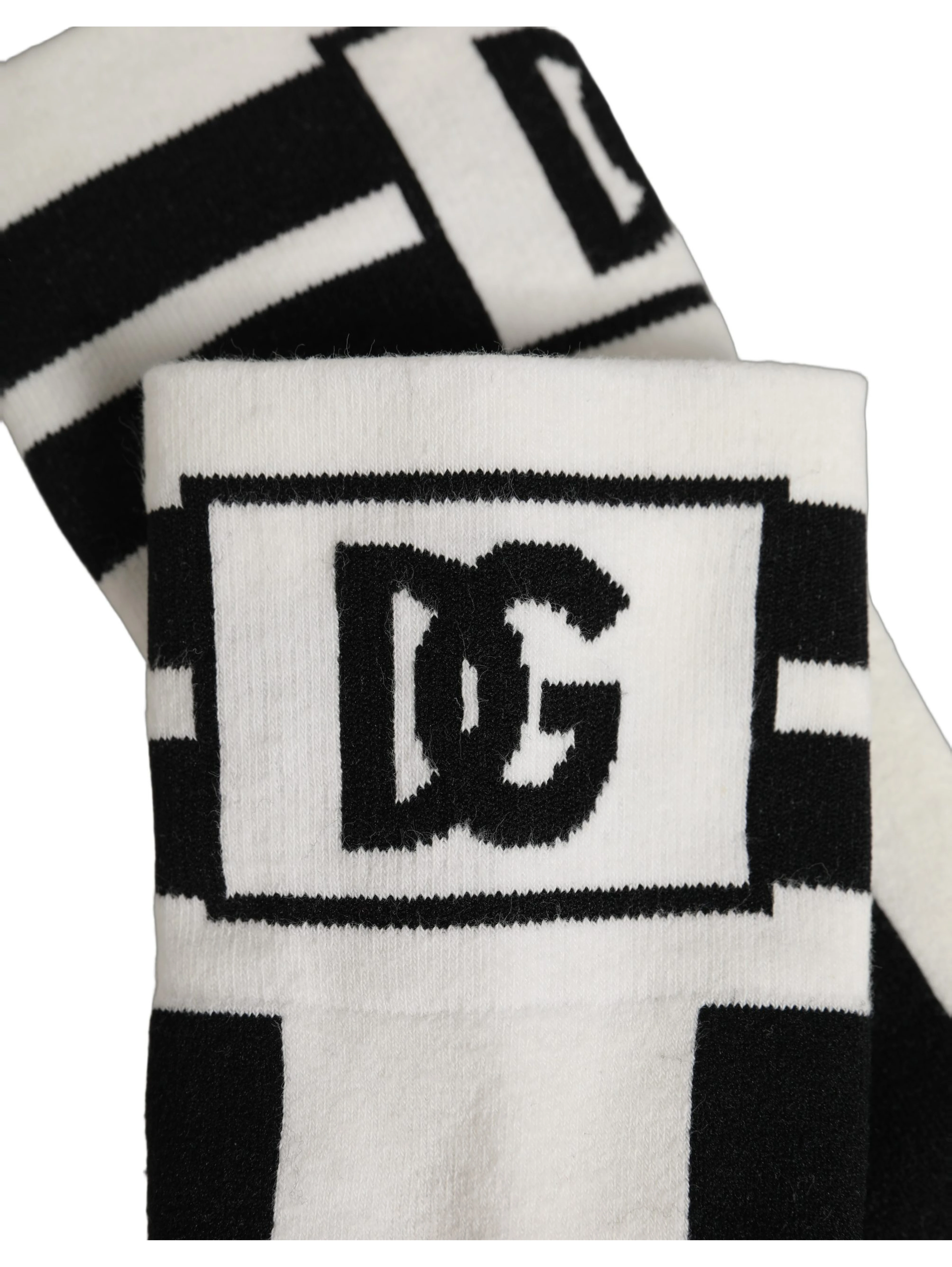 White Black Cotton Stretch Knee High Socks