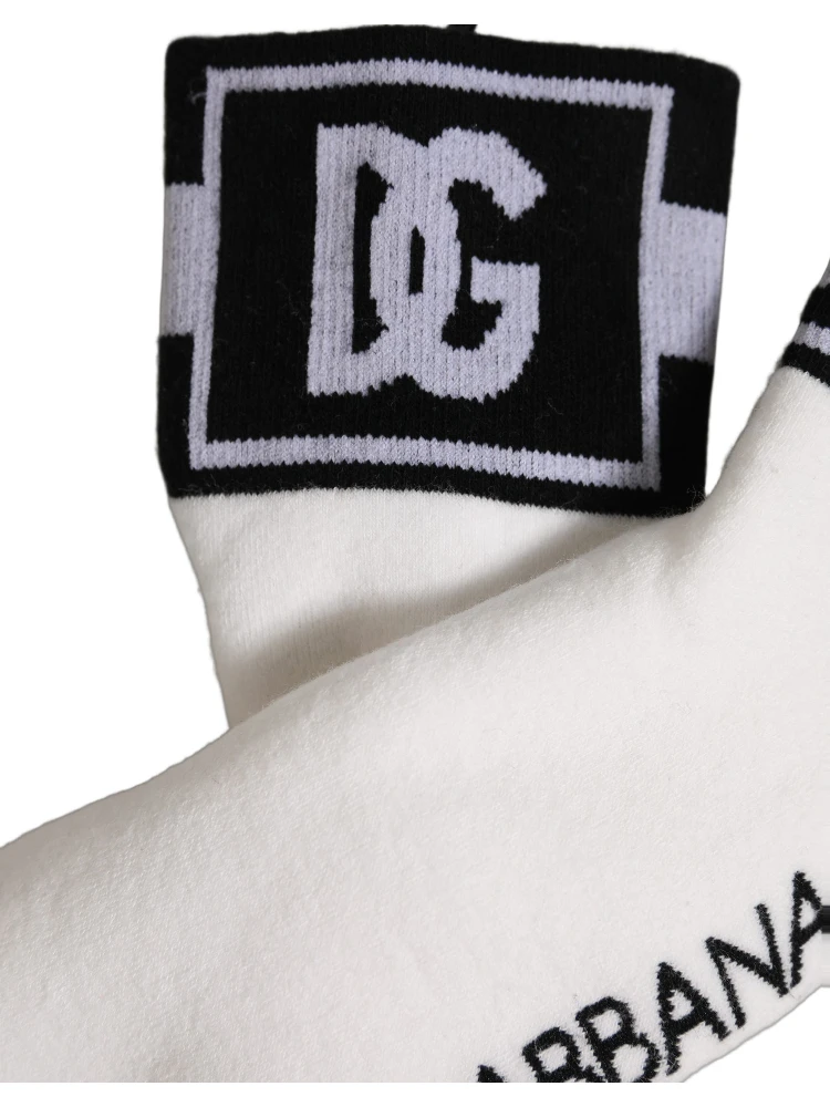 White Black Cotton Ankle Length DG Logo Socks