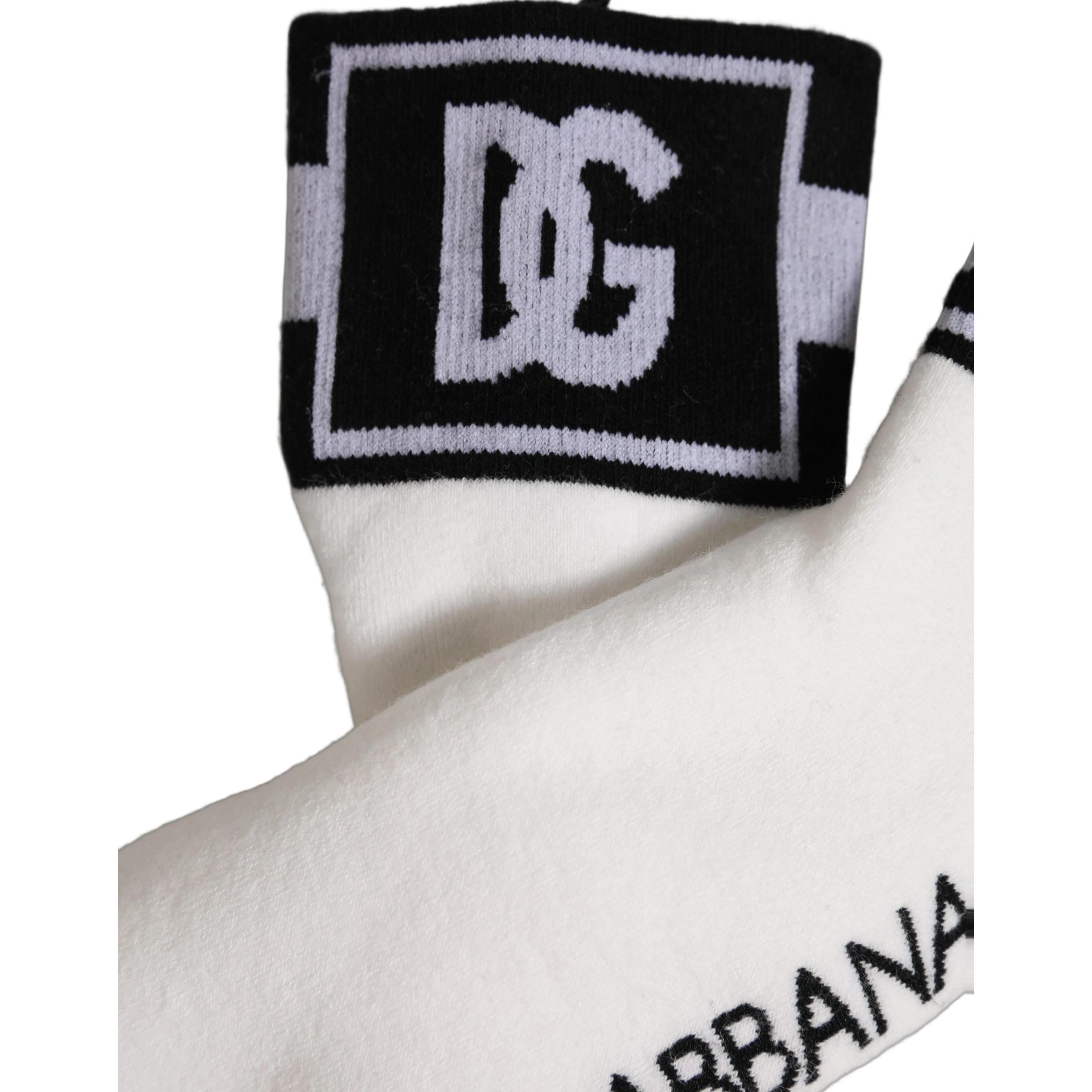 White Black Cotton Ankle Length DG Logo Socks