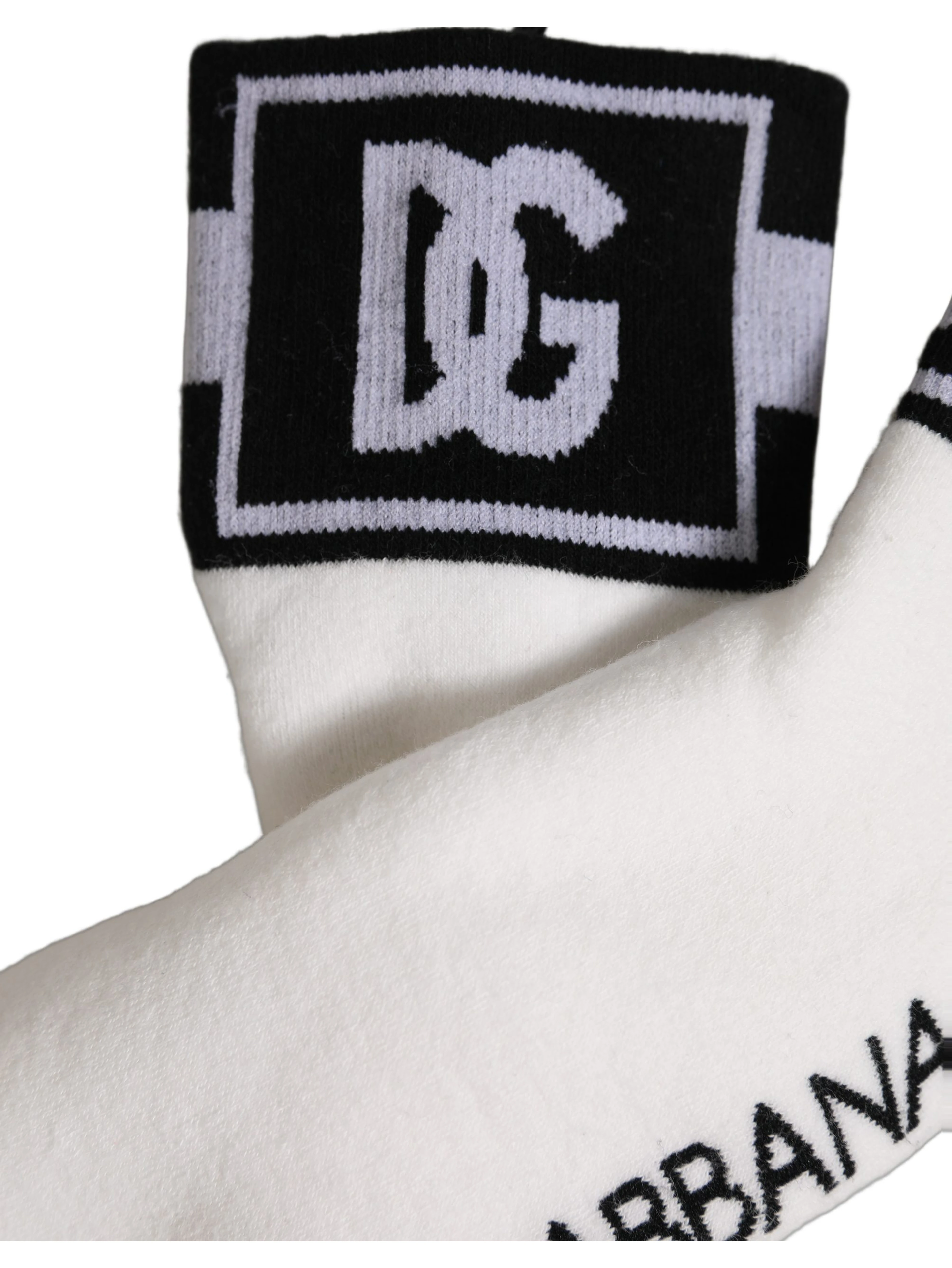 White Black Cotton Ankle Length DG Logo Socks