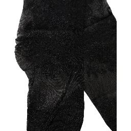 Black Floral Nylon Stretch Over The Calf Socks