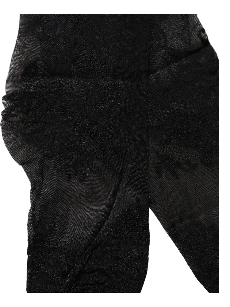 Black Floral Nylon Stretch Over The Calf Socks
