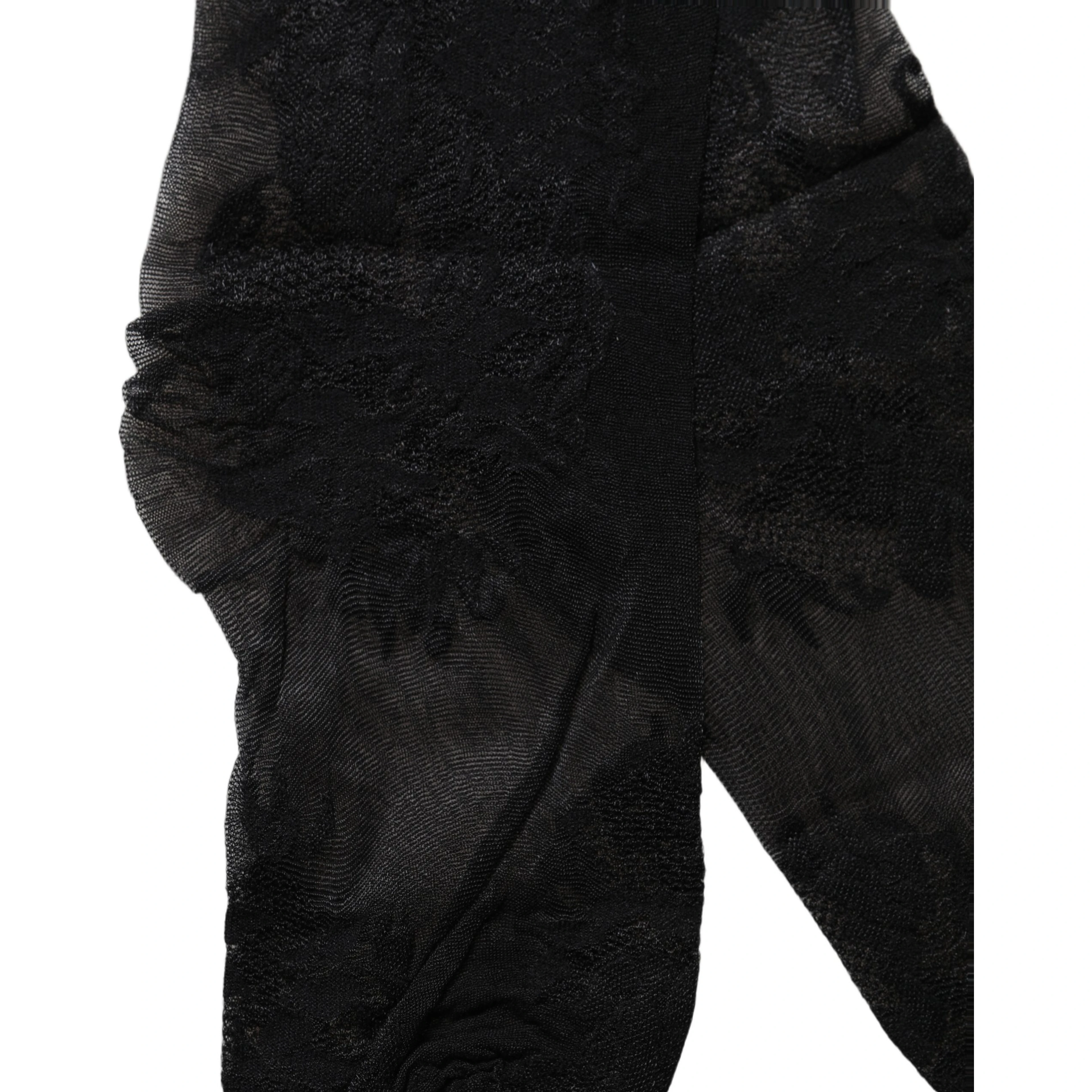 Black Floral Nylon Stretch Over The Calf Socks