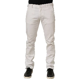 White Cotton Slim Pants Men Denim Jeans