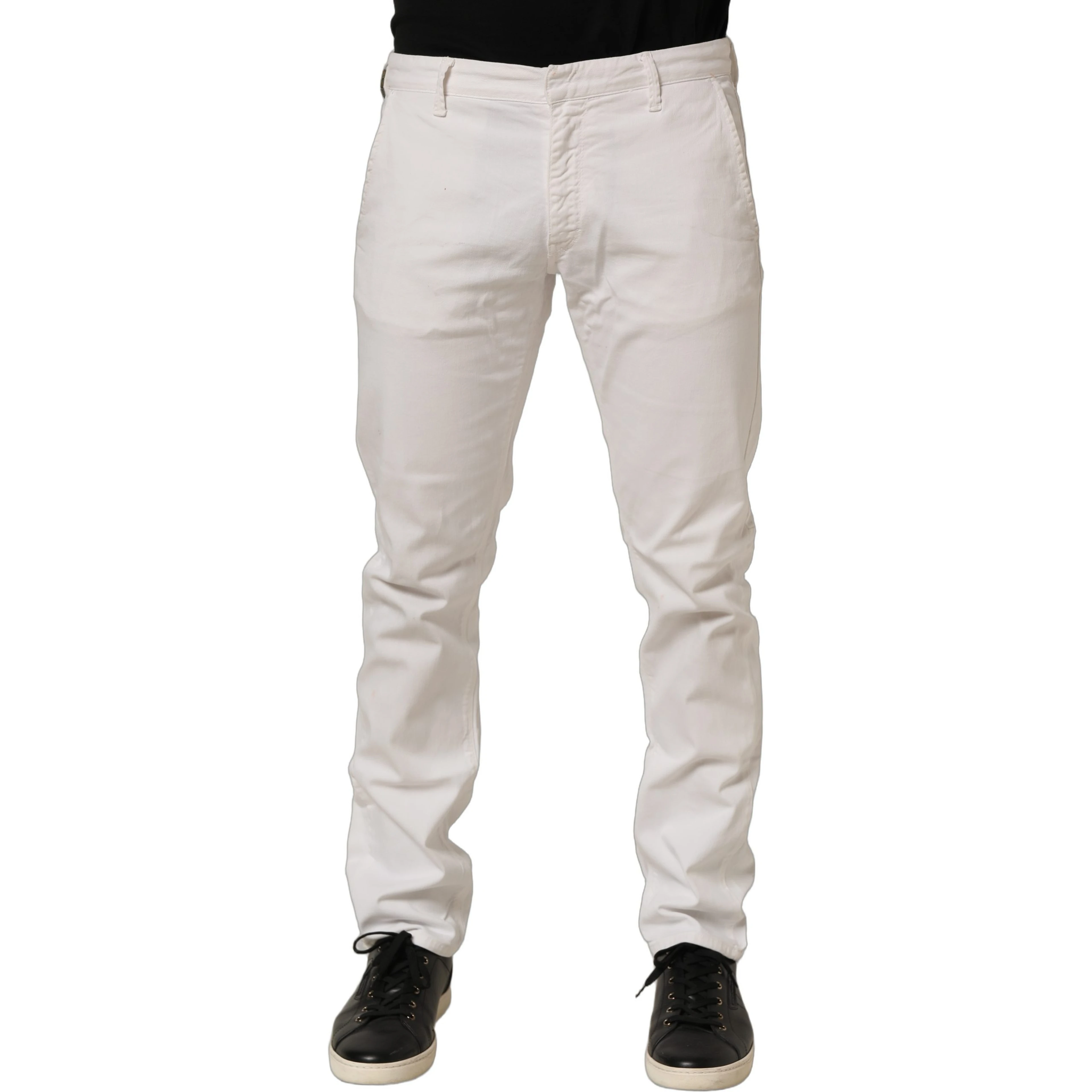 White Cotton Slim Pants Men Denim Jeans