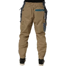 Beige Cotton Cargo Drawstring Trouser Pants