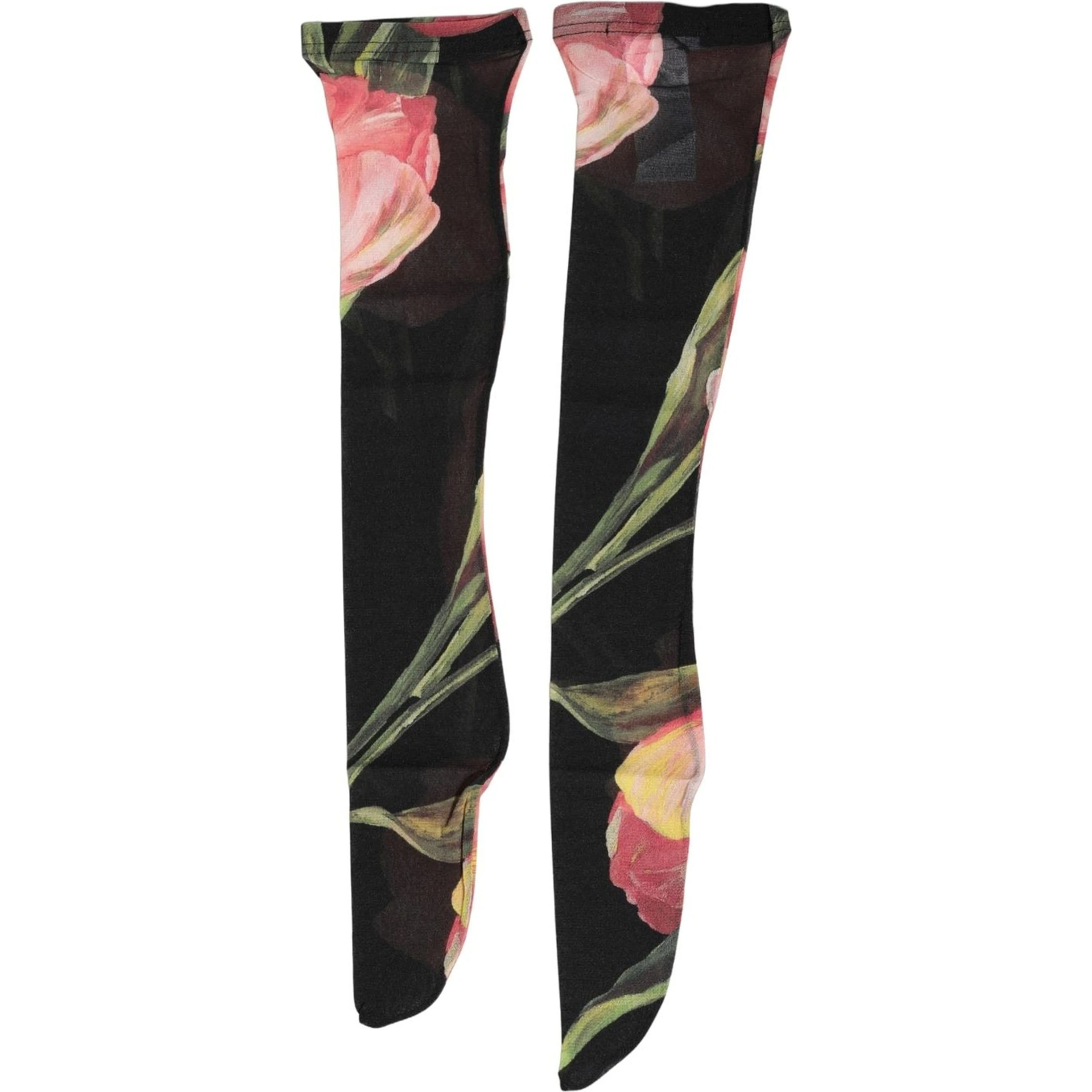 Black Pink Floral Tulip Nylon Stockings Socks