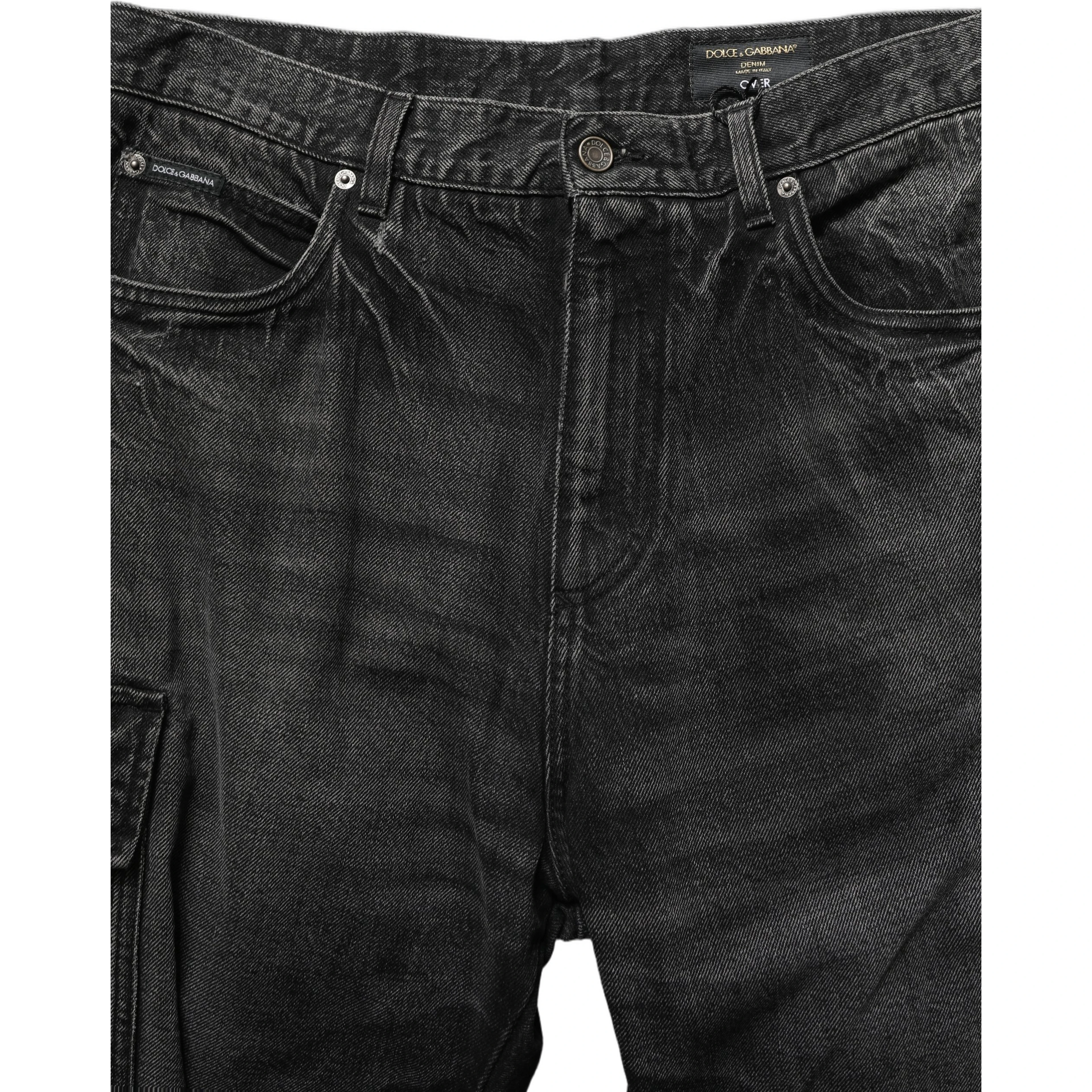 Dark Gray Cotton Baggy Cargo Men Denim Jeans