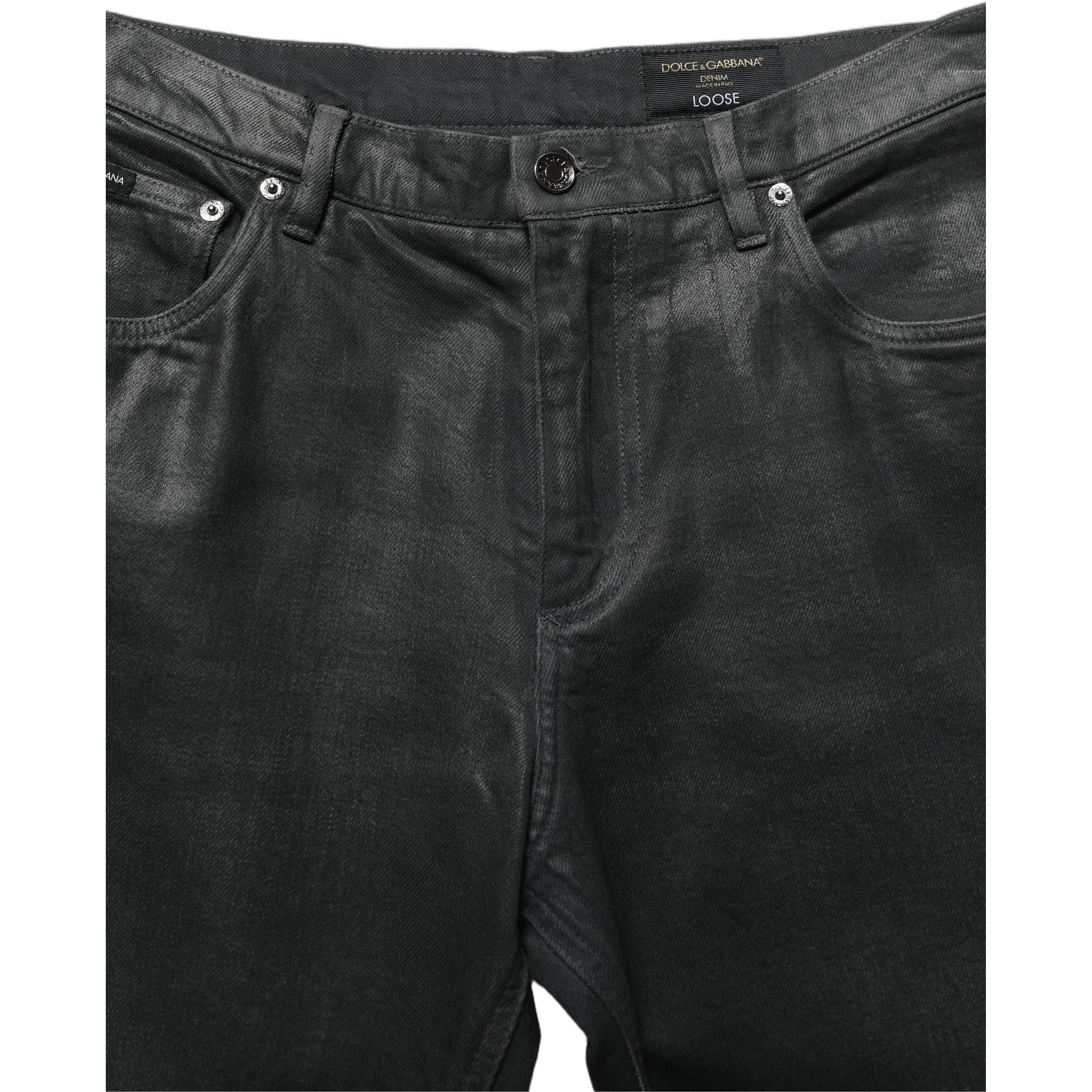Dark Gray Cotton Loose Fit Men Denim Jeans