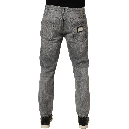 Grey Distressed Straight Leg Men Denim Jeans