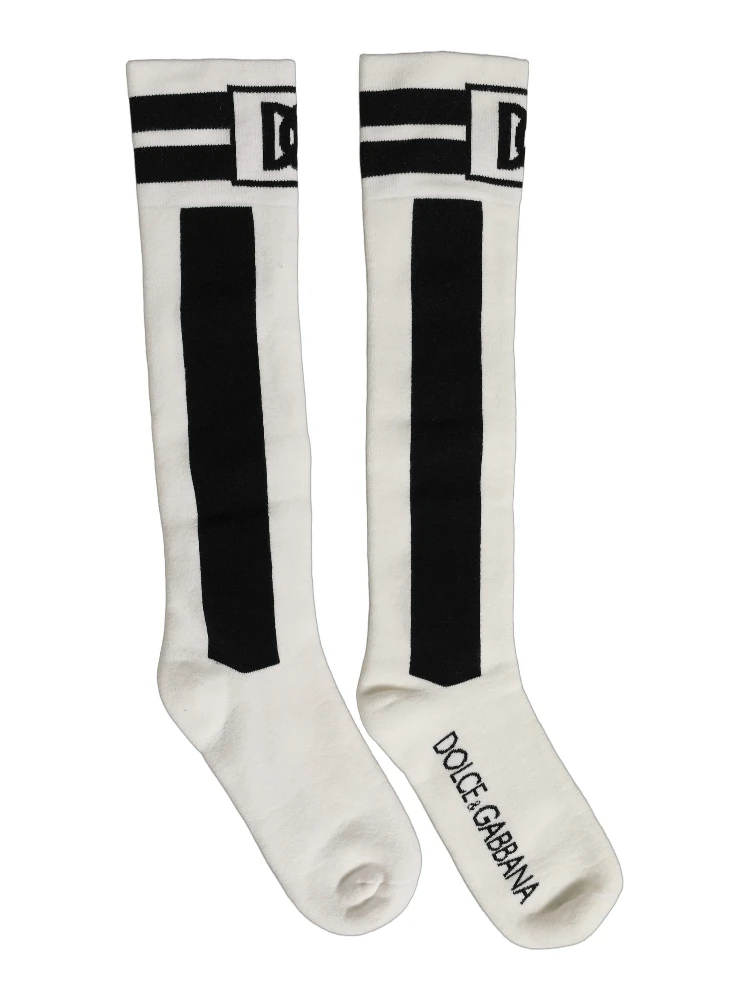 White Black Cotton Stretch Knee High Socks alternative