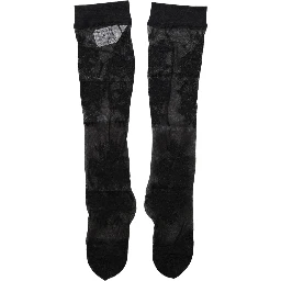 Black Floral Nylon Stretch Over The Calf Socks