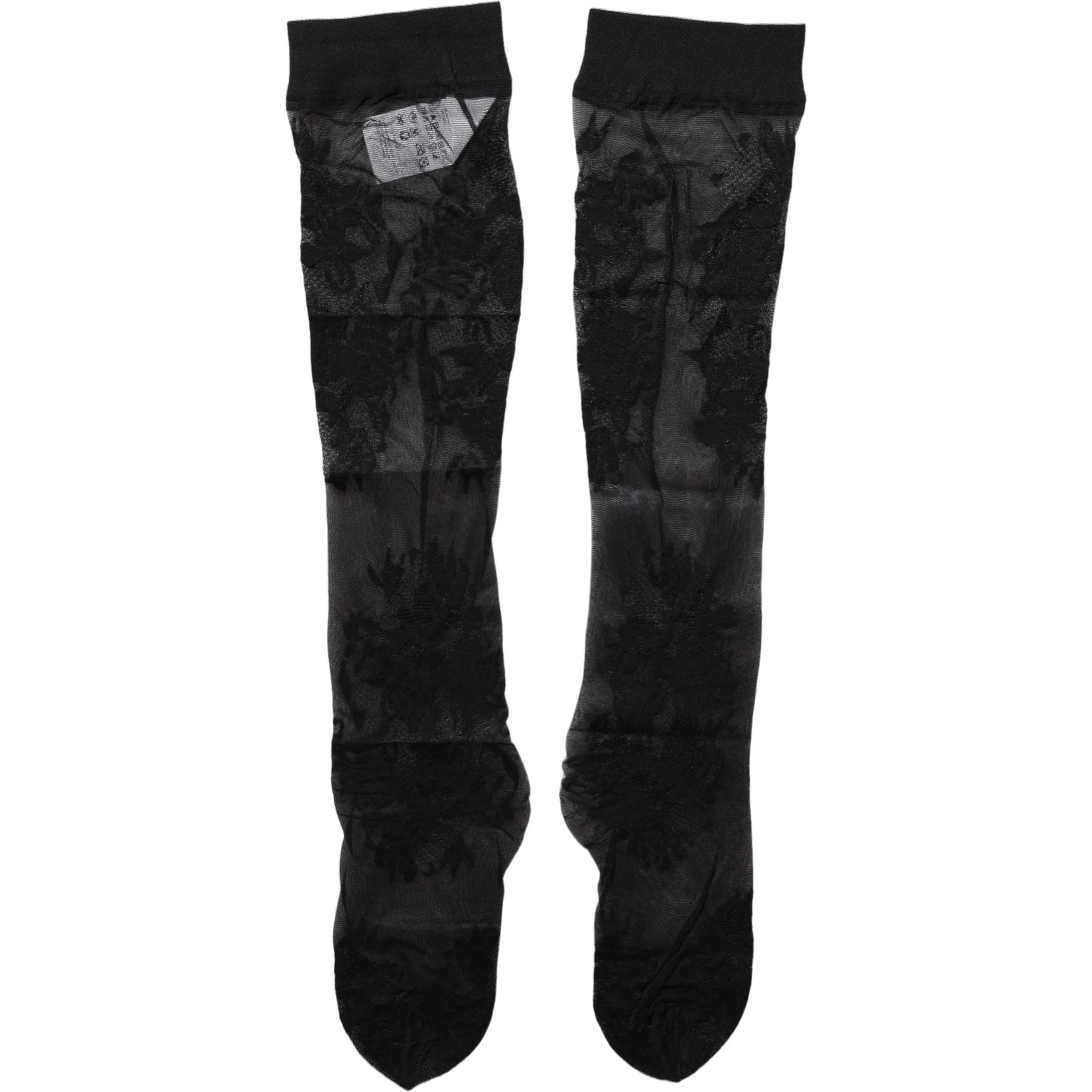Black Floral Nylon Stretch Over The Calf Socks