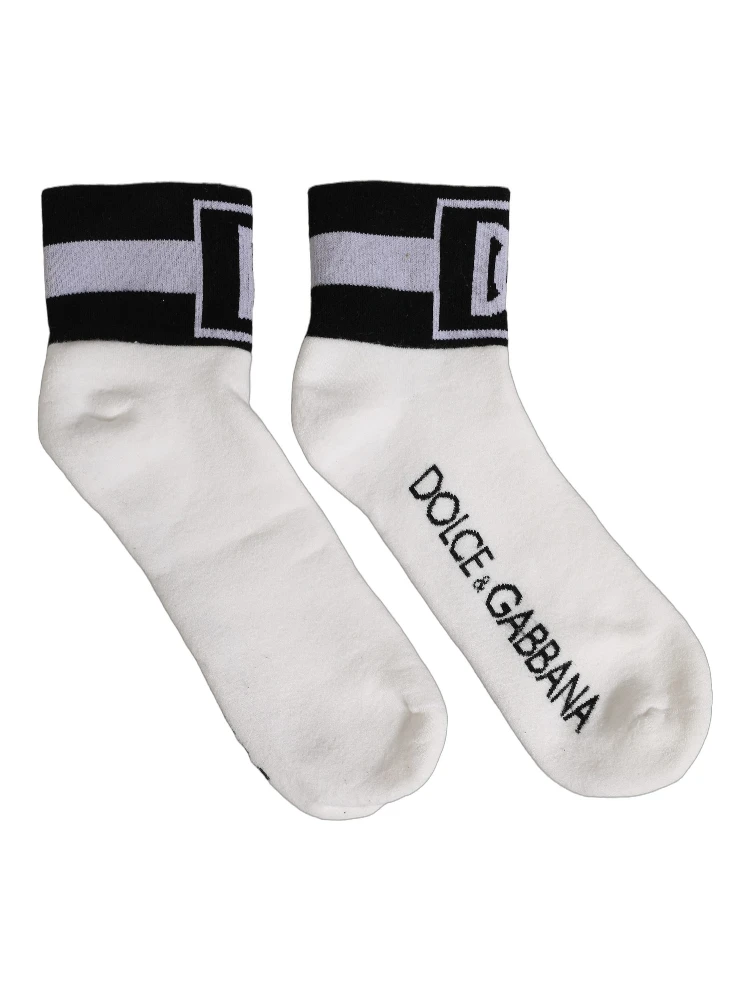 White Black Cotton Ankle Length DG Logo Socks alternative