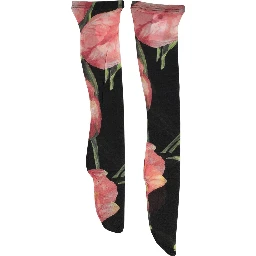 Black Pink Floral Tulip Nylon Stockings Socks