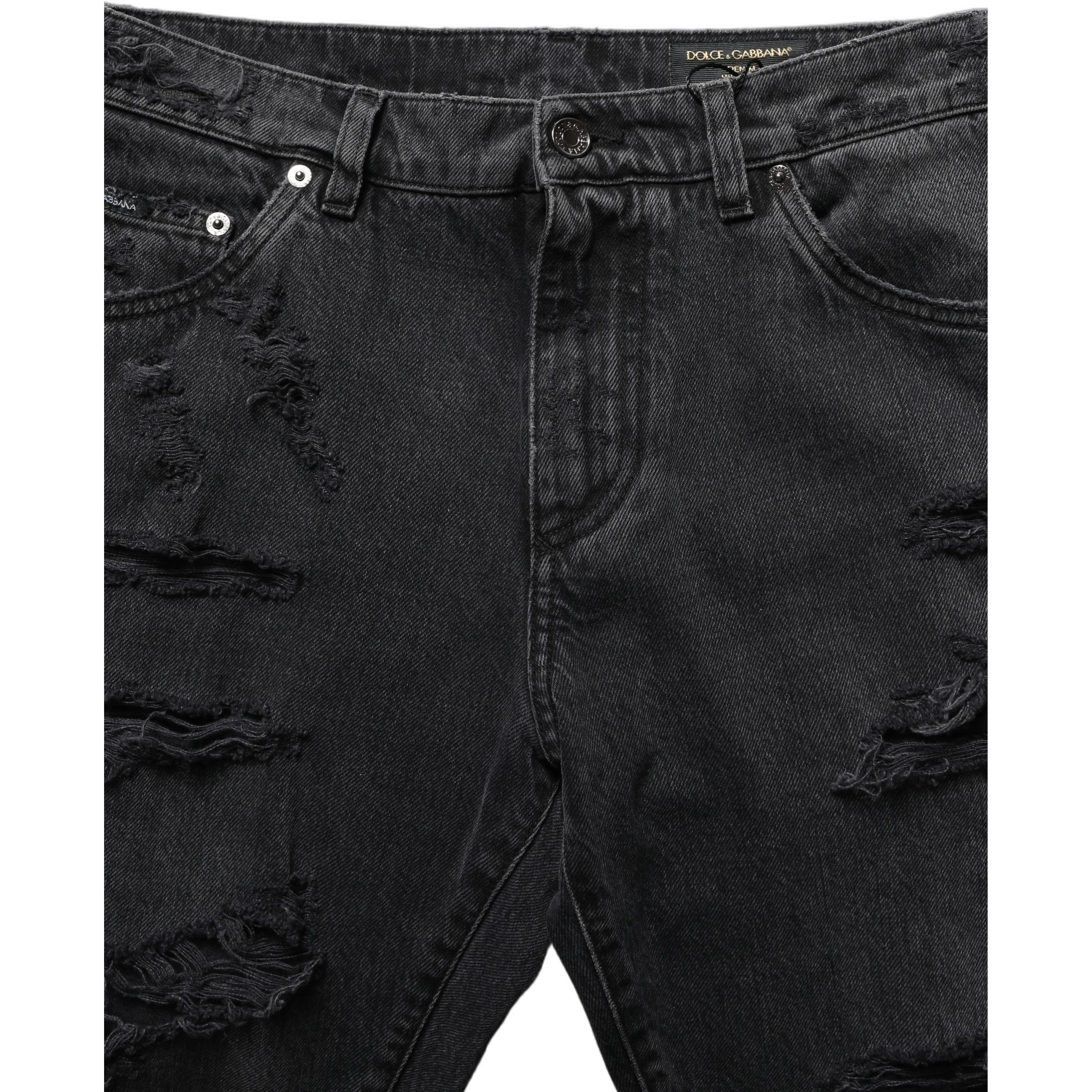 Dark Gray Cotton Ripped Men Denim Jeans