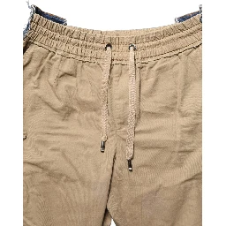 Beige Cotton Cargo Drawstring Trouser Pants