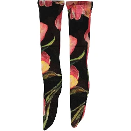 Black Pink Floral Tulip Nylon Stockings Socks