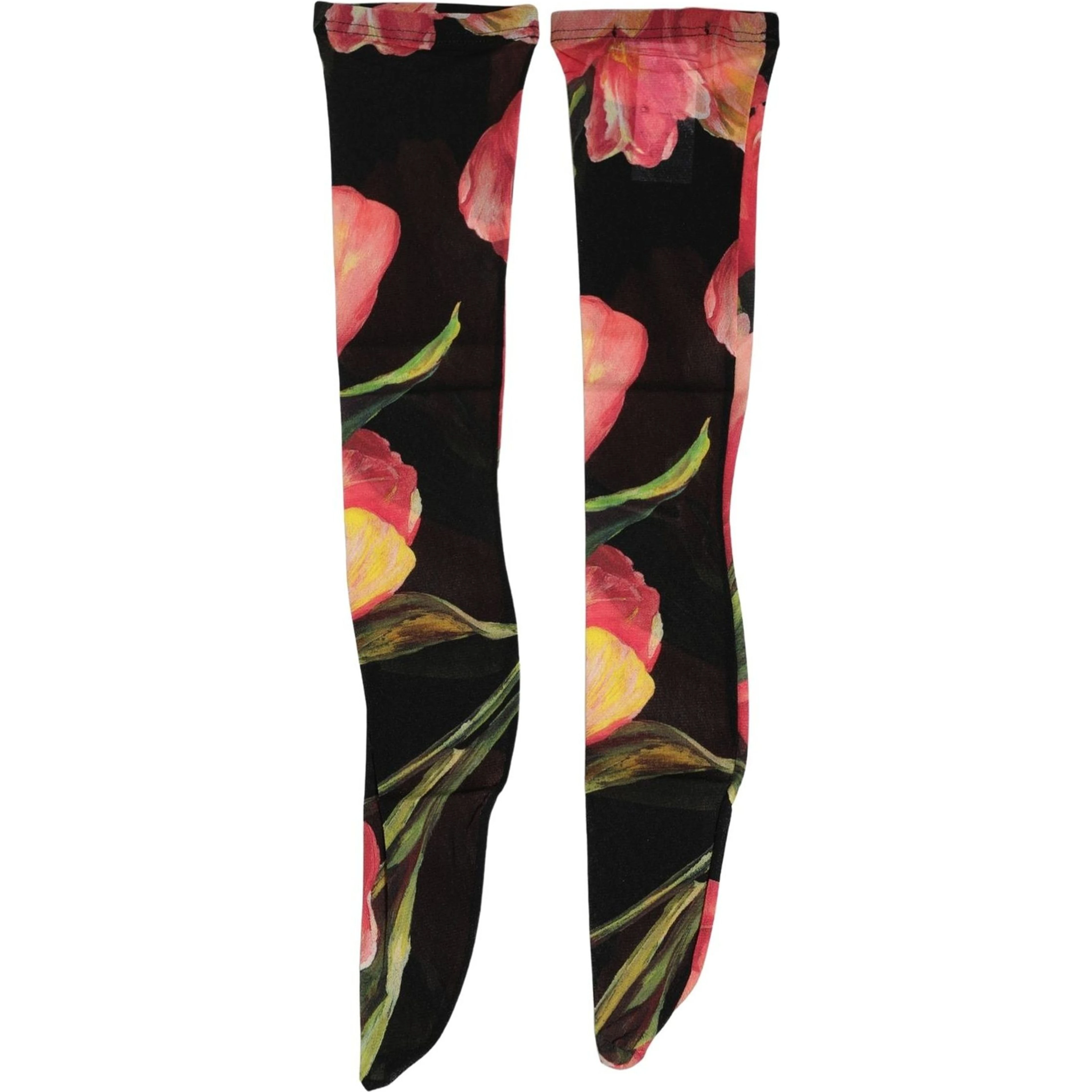 Black Pink Floral Tulip Nylon Stockings Socks