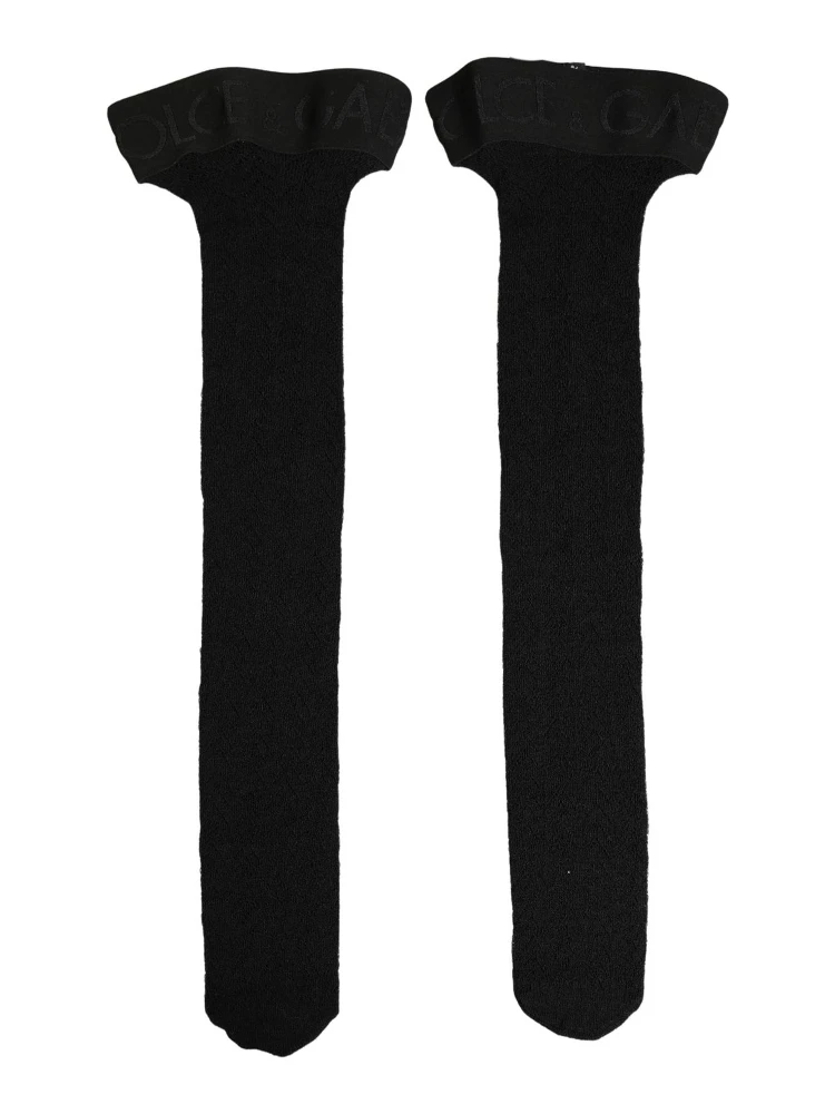 Black Wool Logo Calf Long Women Accessory Socks