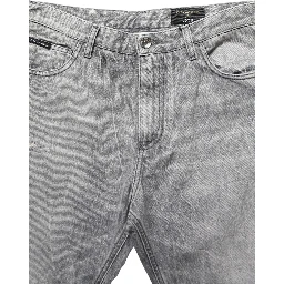 Grey Distressed Straight Leg Men Denim Jeans