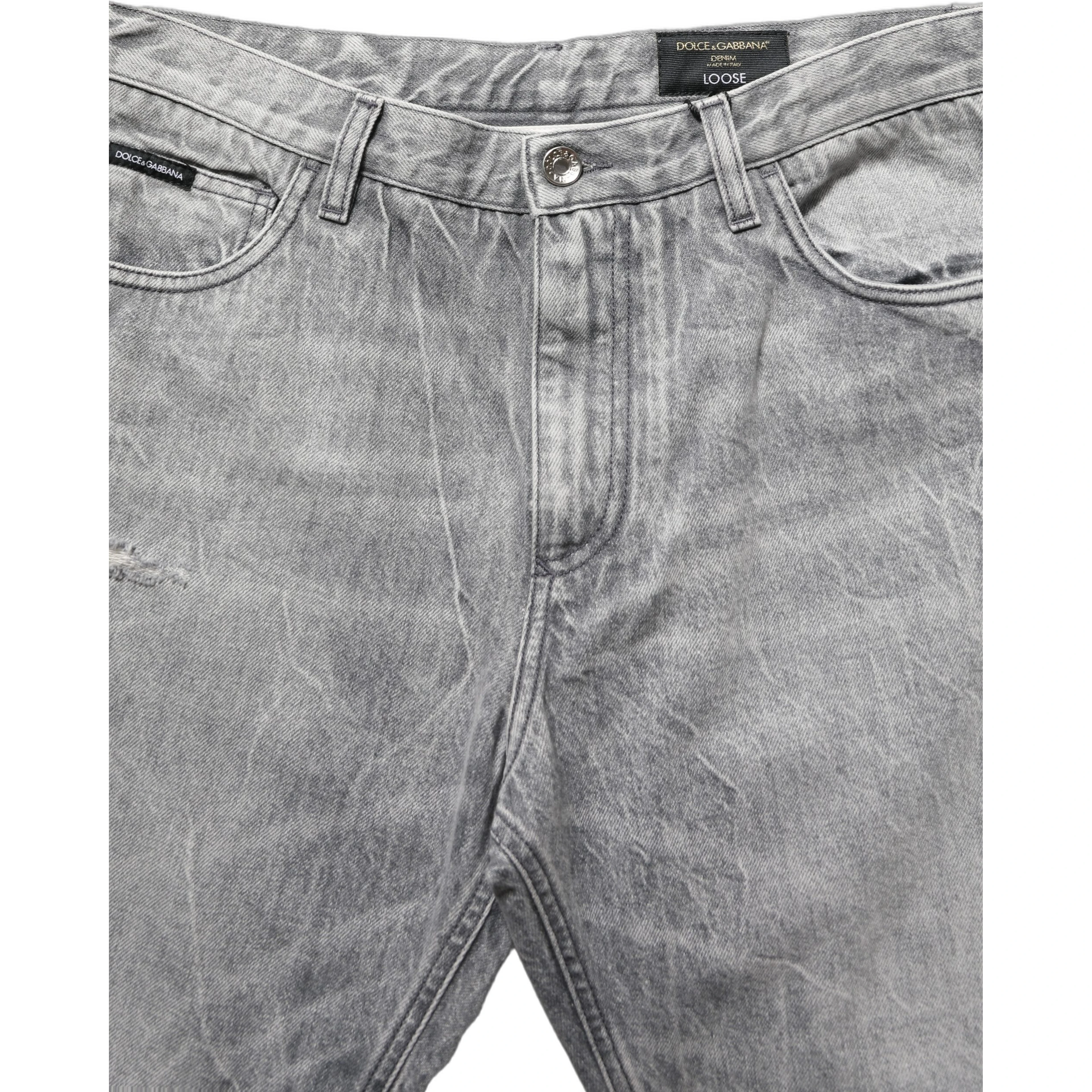 Grey Distressed Straight Leg Men Denim Jeans