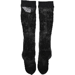Black Floral Nylon Stretch Over The Calf Socks