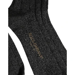 Dark Gray Wool Logo Calf Long Ribbed Accessory Socks