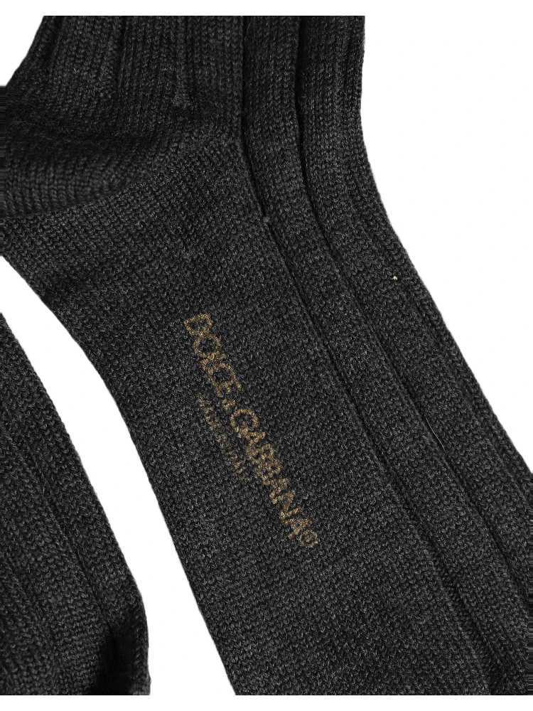 Dark Gray Wool Logo Calf Long Ribbed Accessory Socks