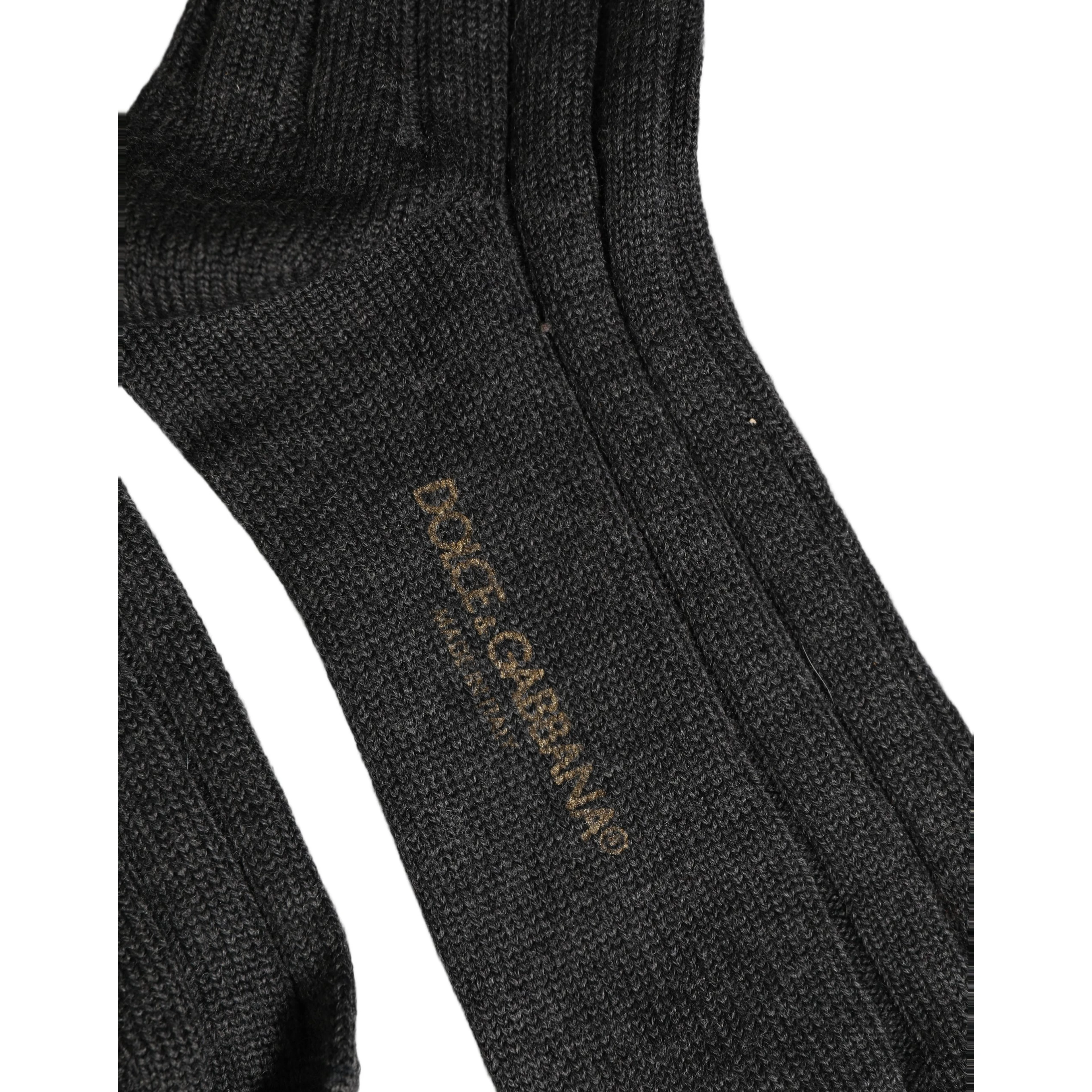 Dark Gray Wool Logo Calf Long Ribbed Accessory Socks