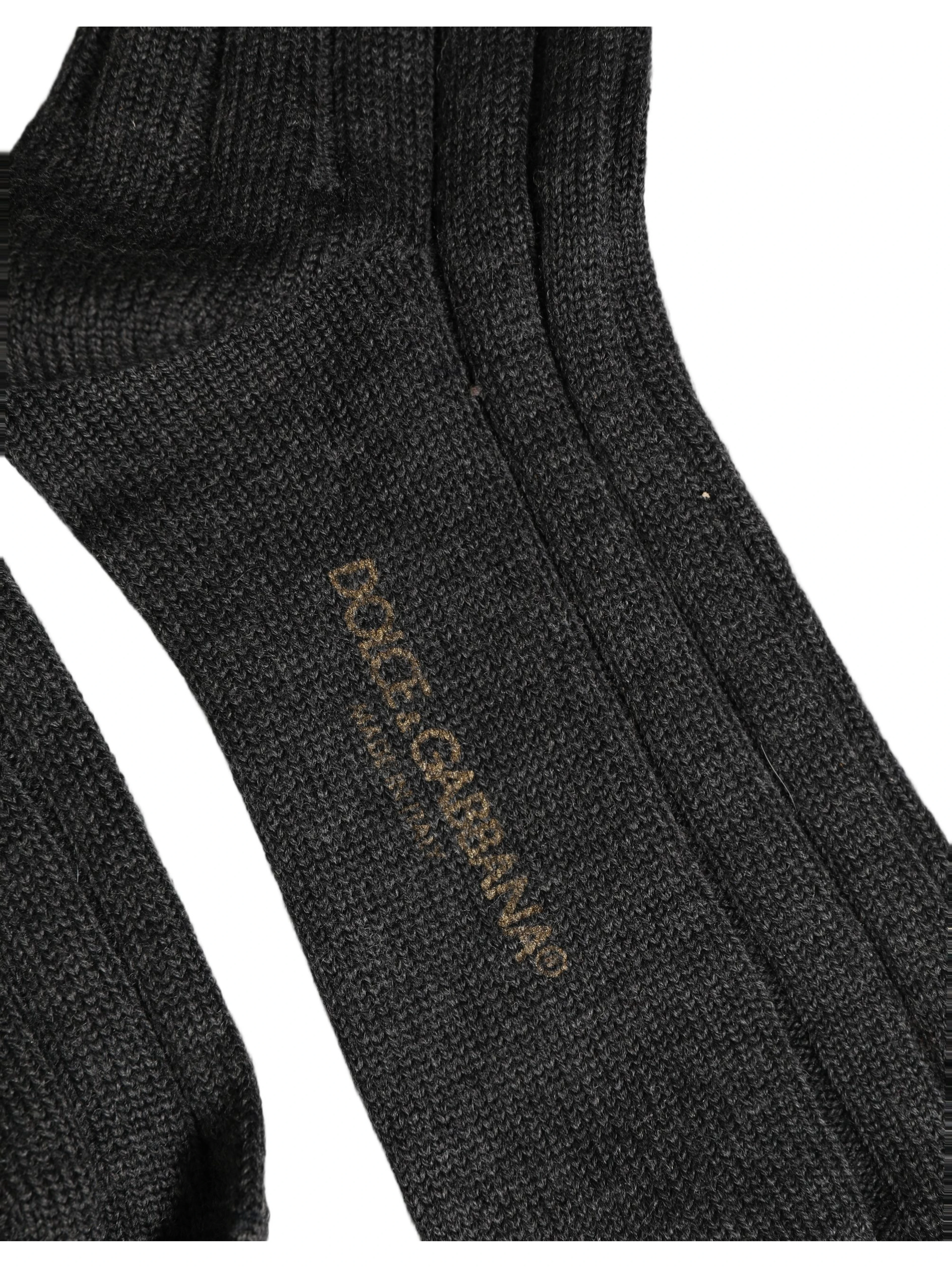 Dark Gray Wool Logo Calf Long Ribbed Accessory Socks