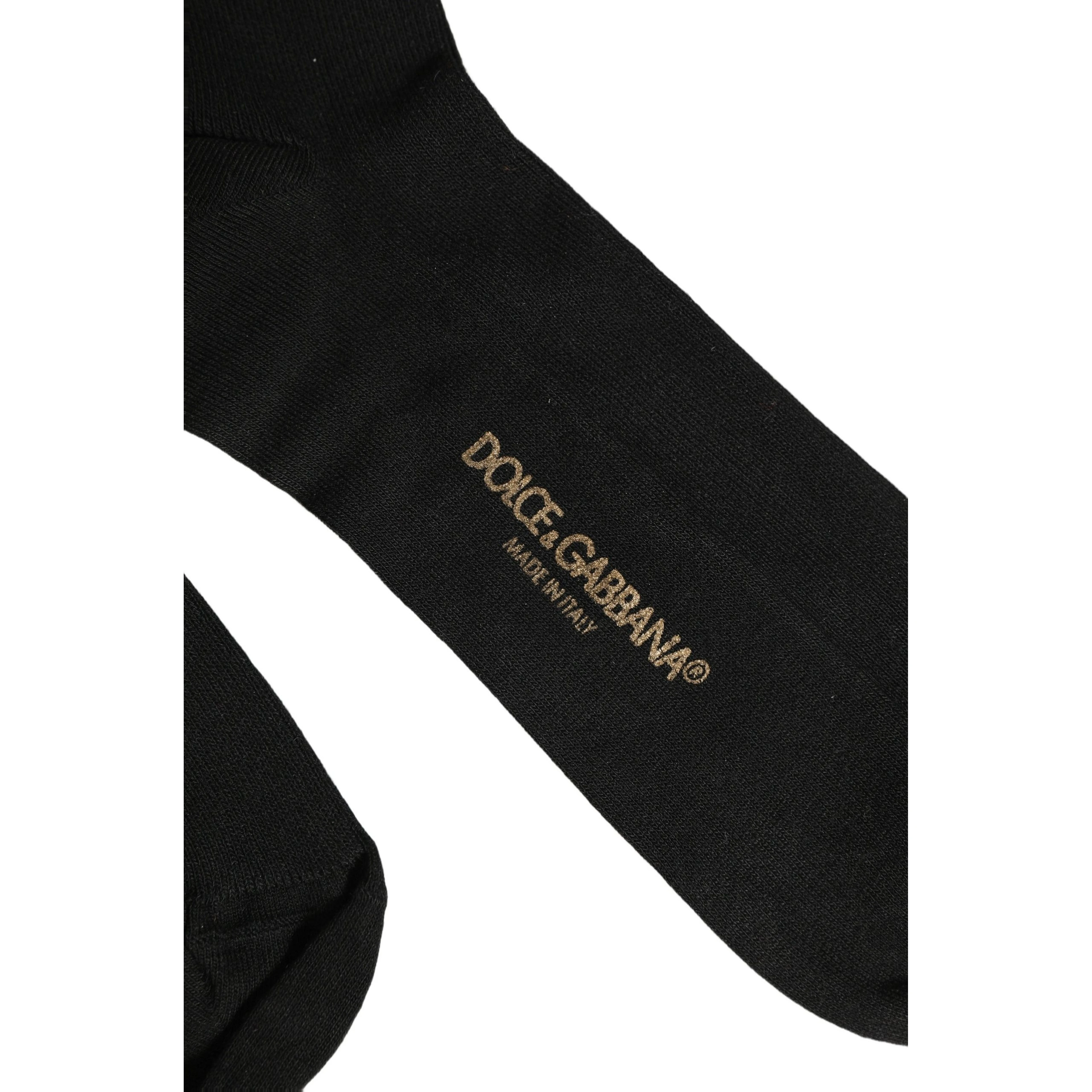 Black Cotton Ribbed Logo Over The Calf Women Socks