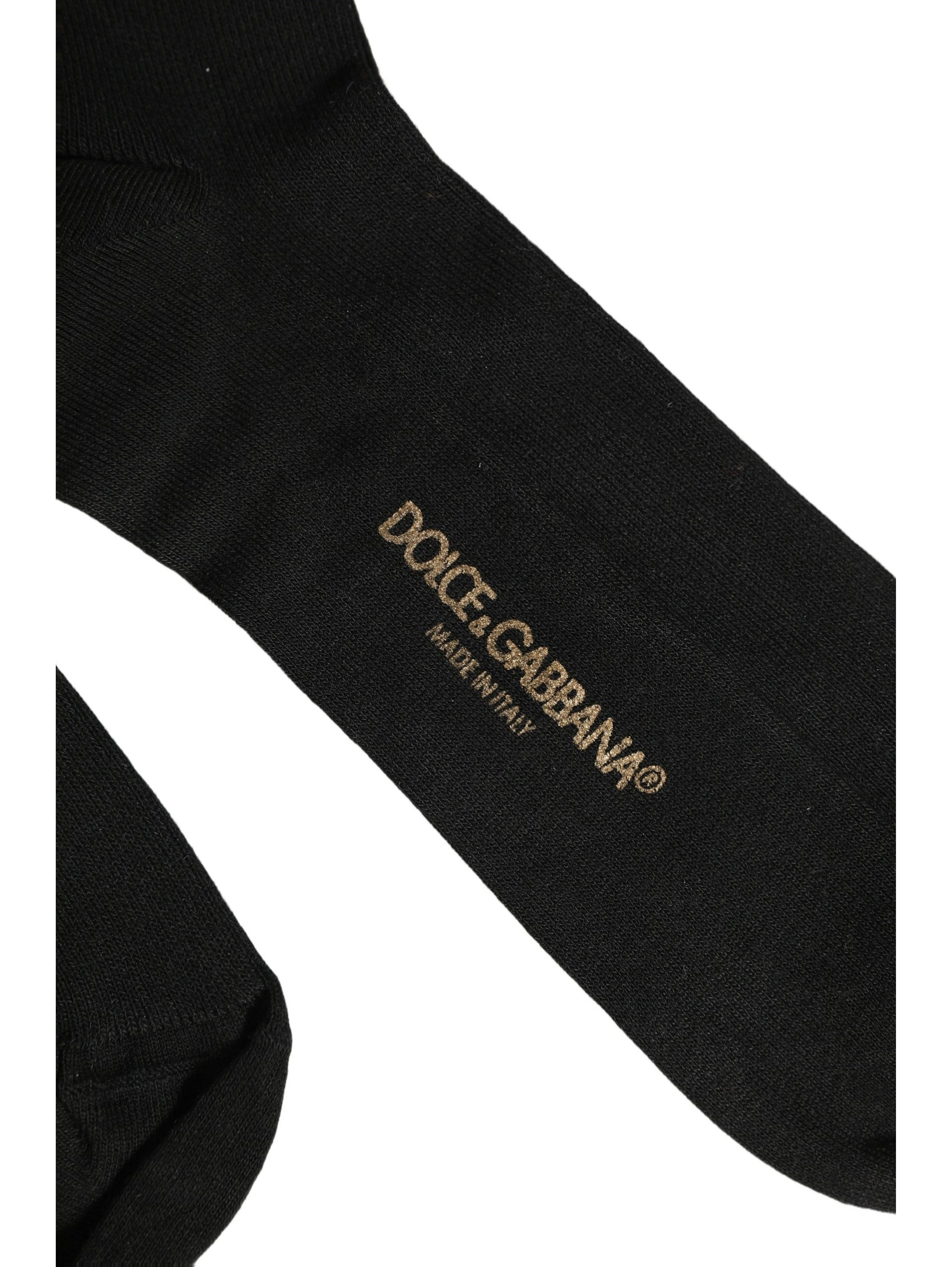 Black Cotton Ribbed Logo Over The Calf Women Socks