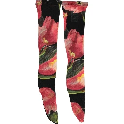 Black Pink Floral Tulip Nylon Stockings Socks