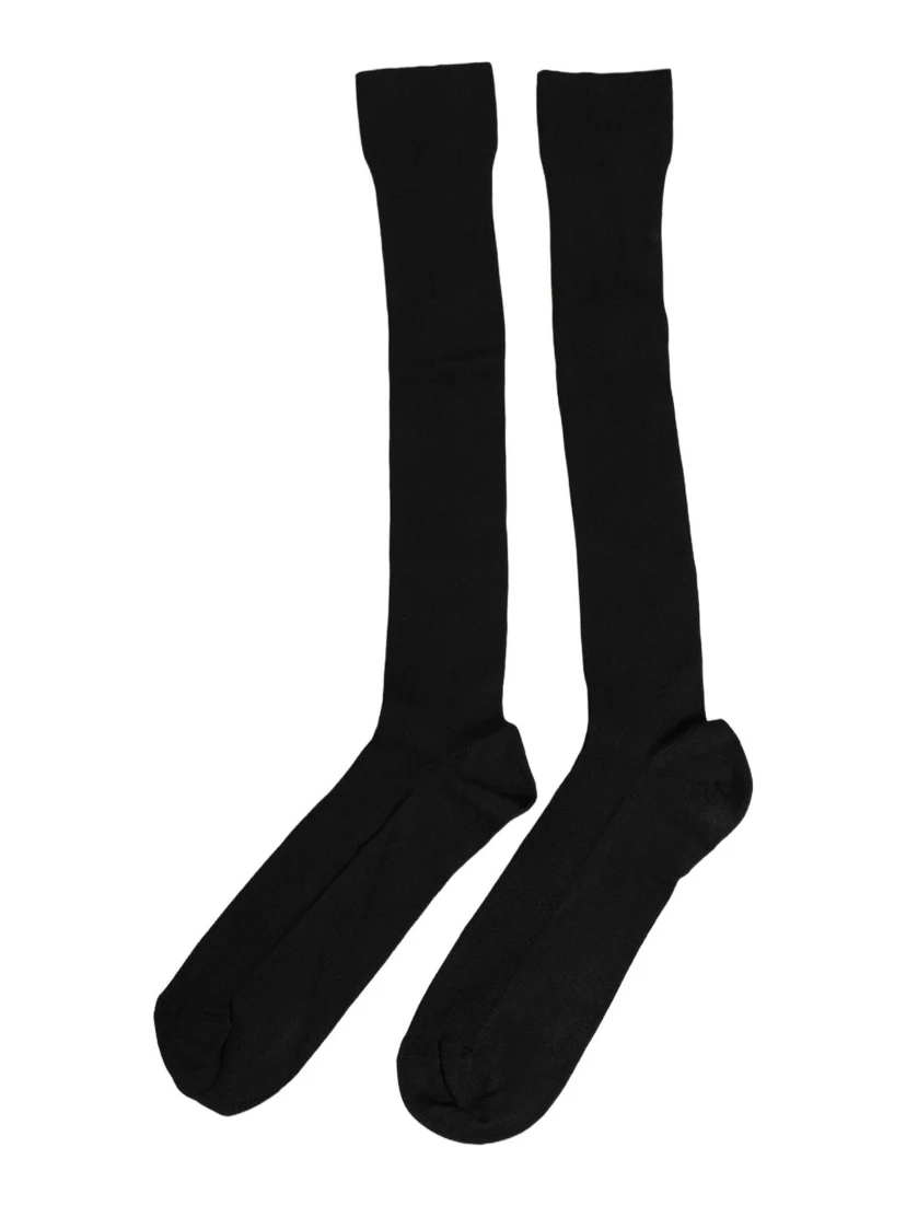 Black Cotton Ribbed Logo Over The Calf Women Socks