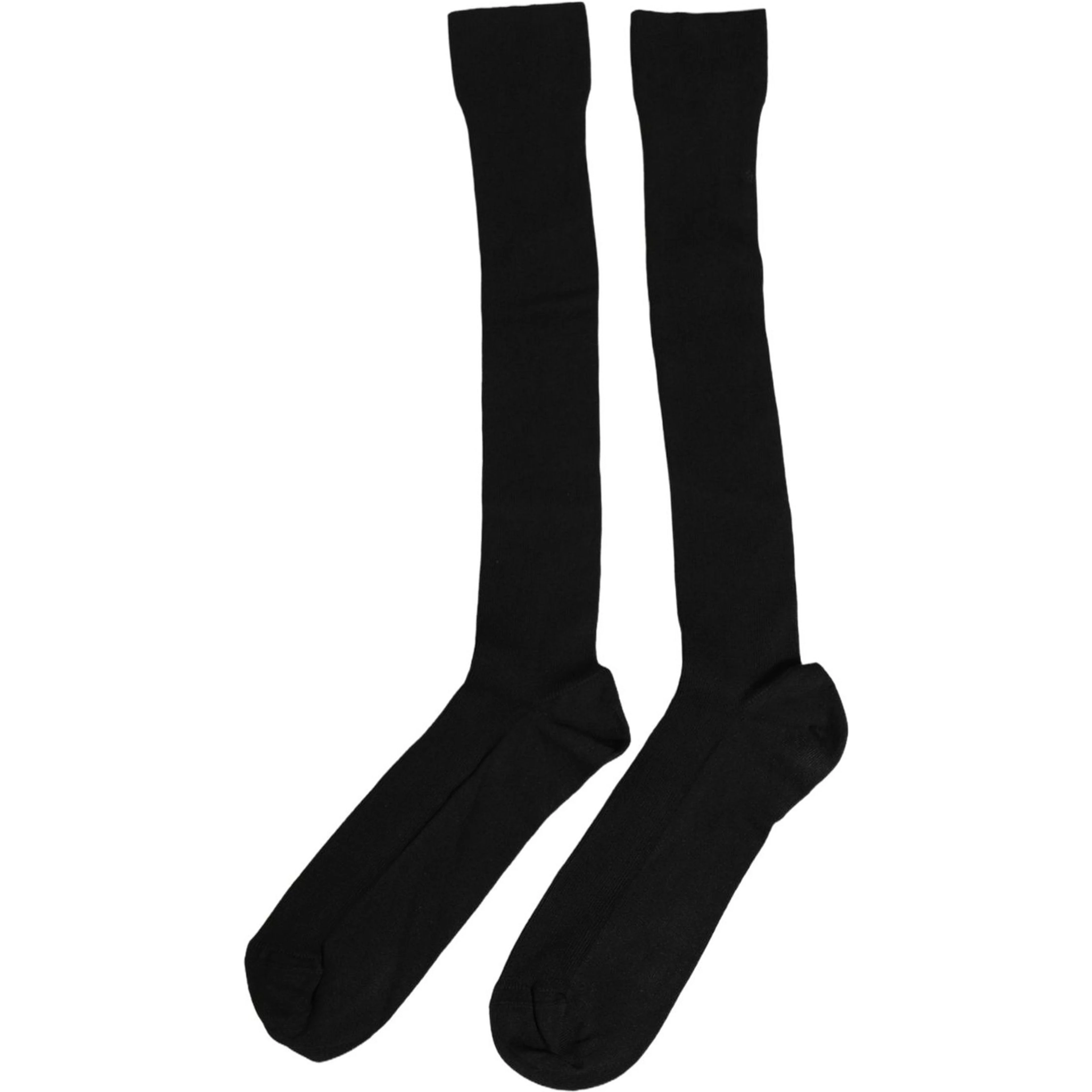 Black Cotton Ribbed Logo Over The Calf Women Socks