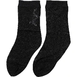 Black Floral Nylon Stretch Mid Calf Socks