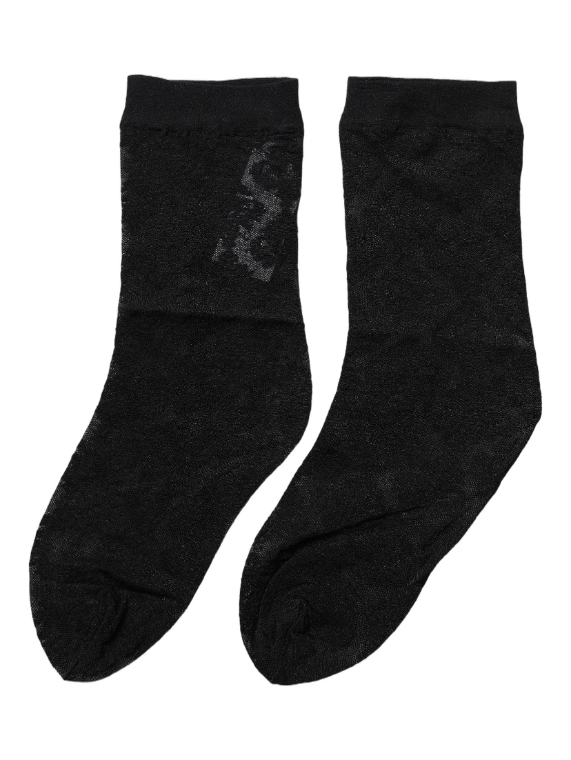 Black Floral Nylon Stretch Mid Calf Socks