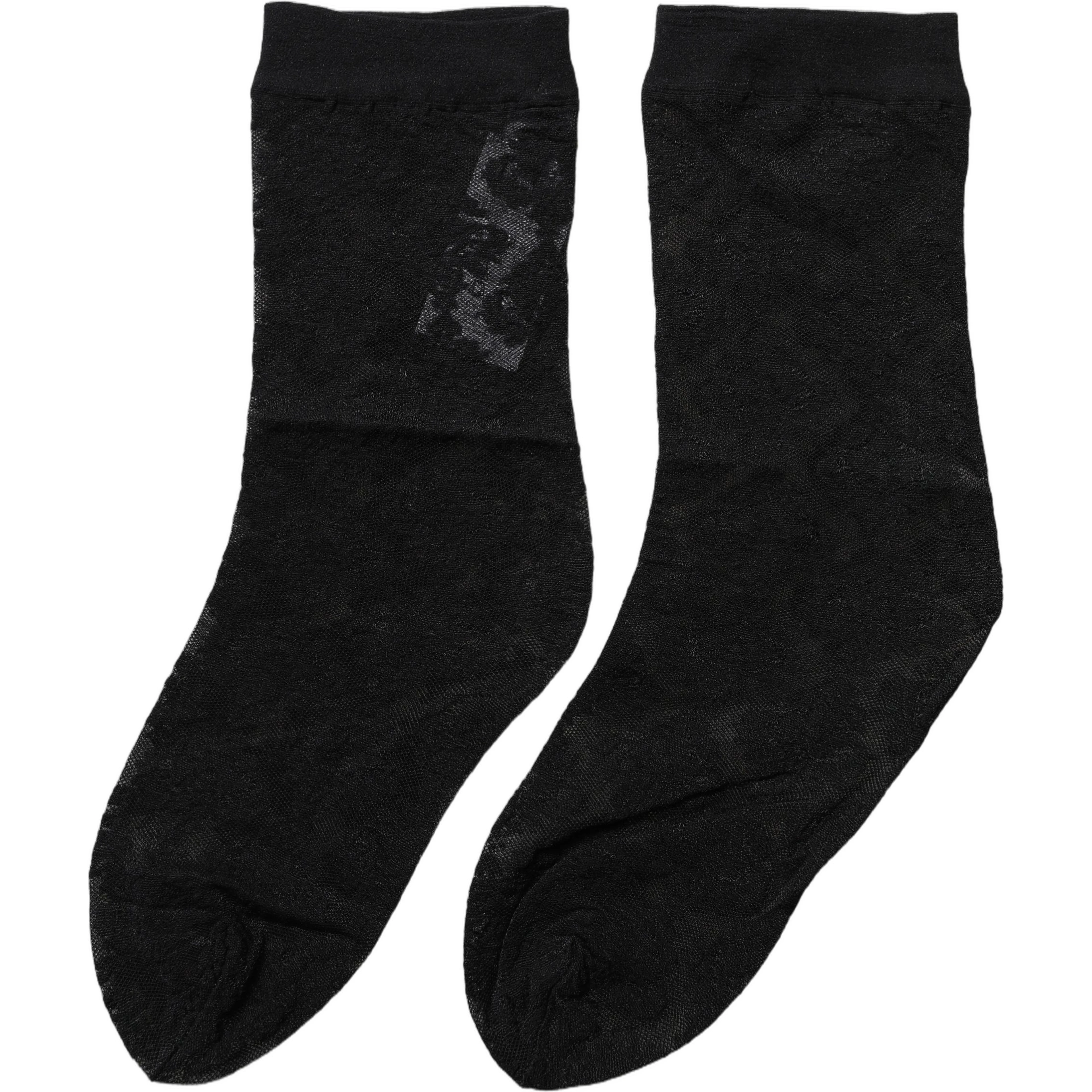 Black Floral Nylon Stretch Mid Calf Socks