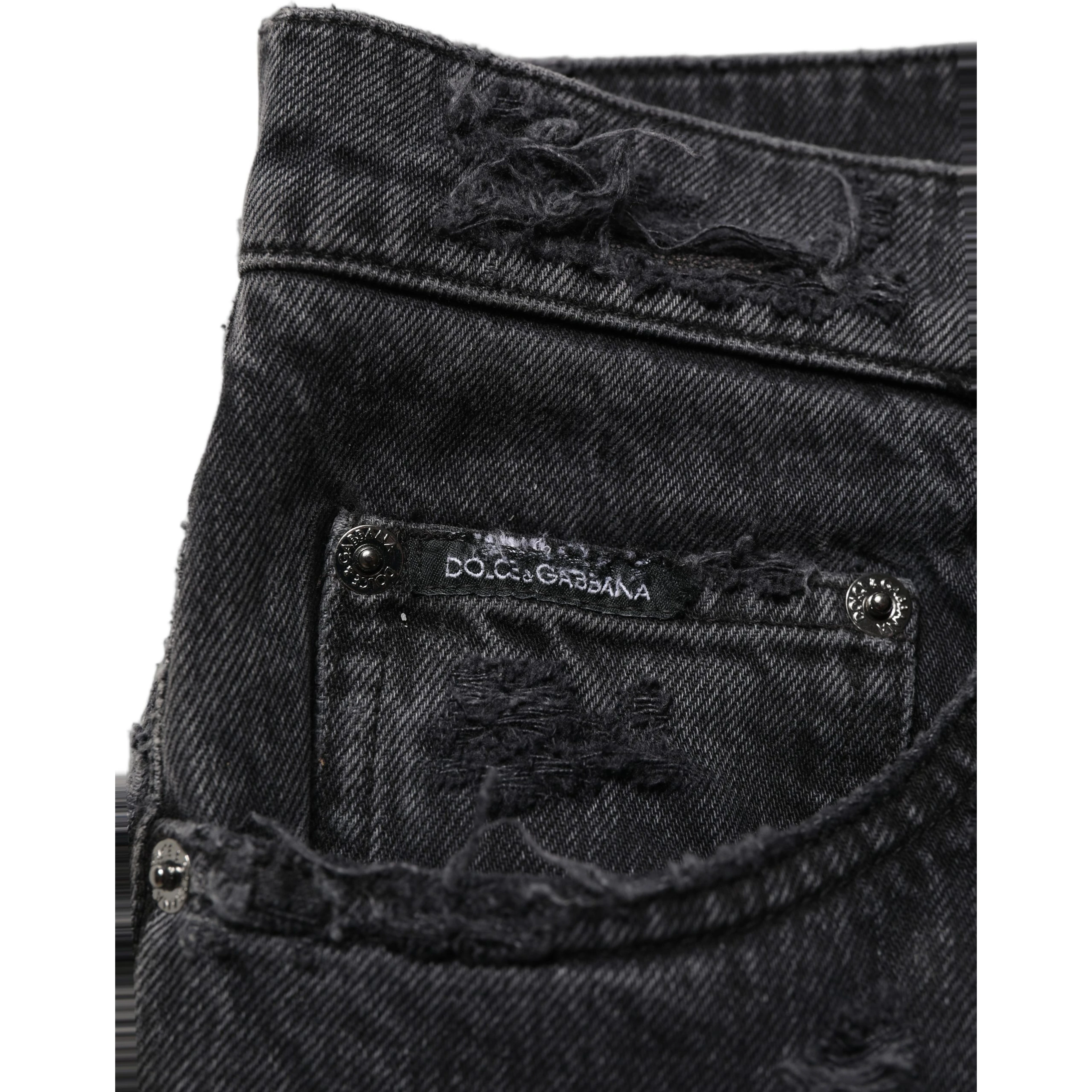 Dark Gray Cotton Ripped Men Denim Jeans