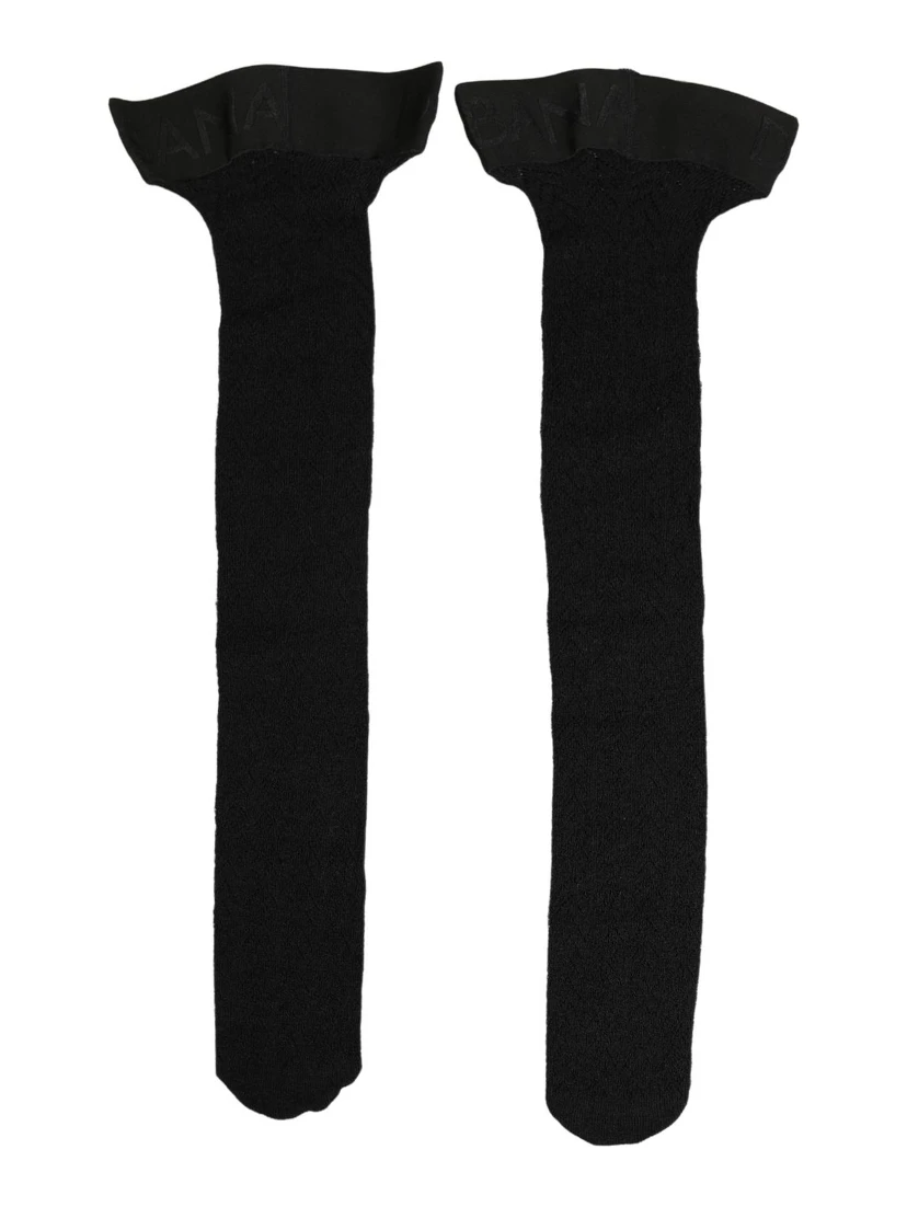 Black Wool Logo Calf Long Women Accessory Socks