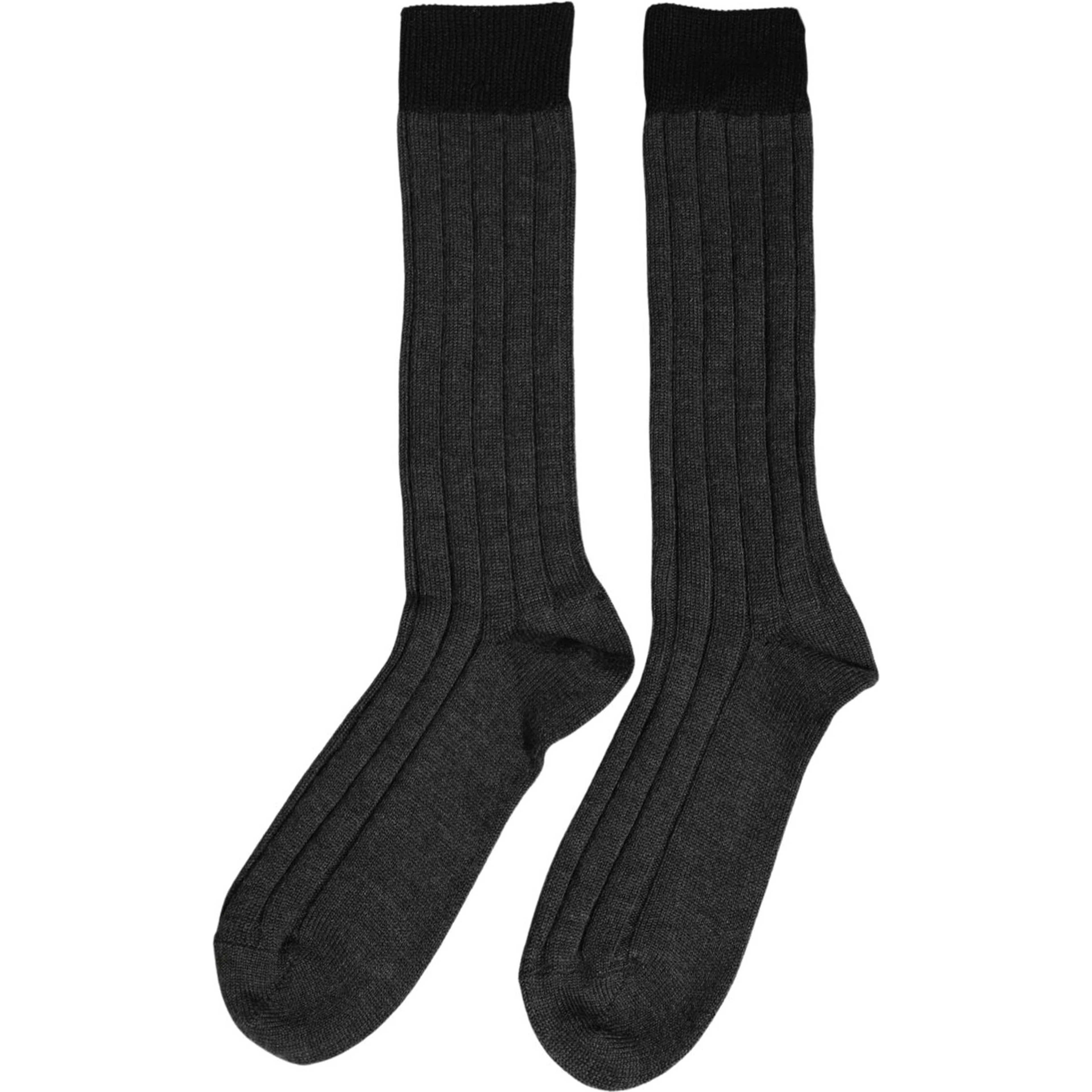 Dark Gray Wool Logo Calf Long Ribbed Accessory Socks