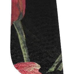 Black Pink Floral Tulip Nylon Stockings Socks