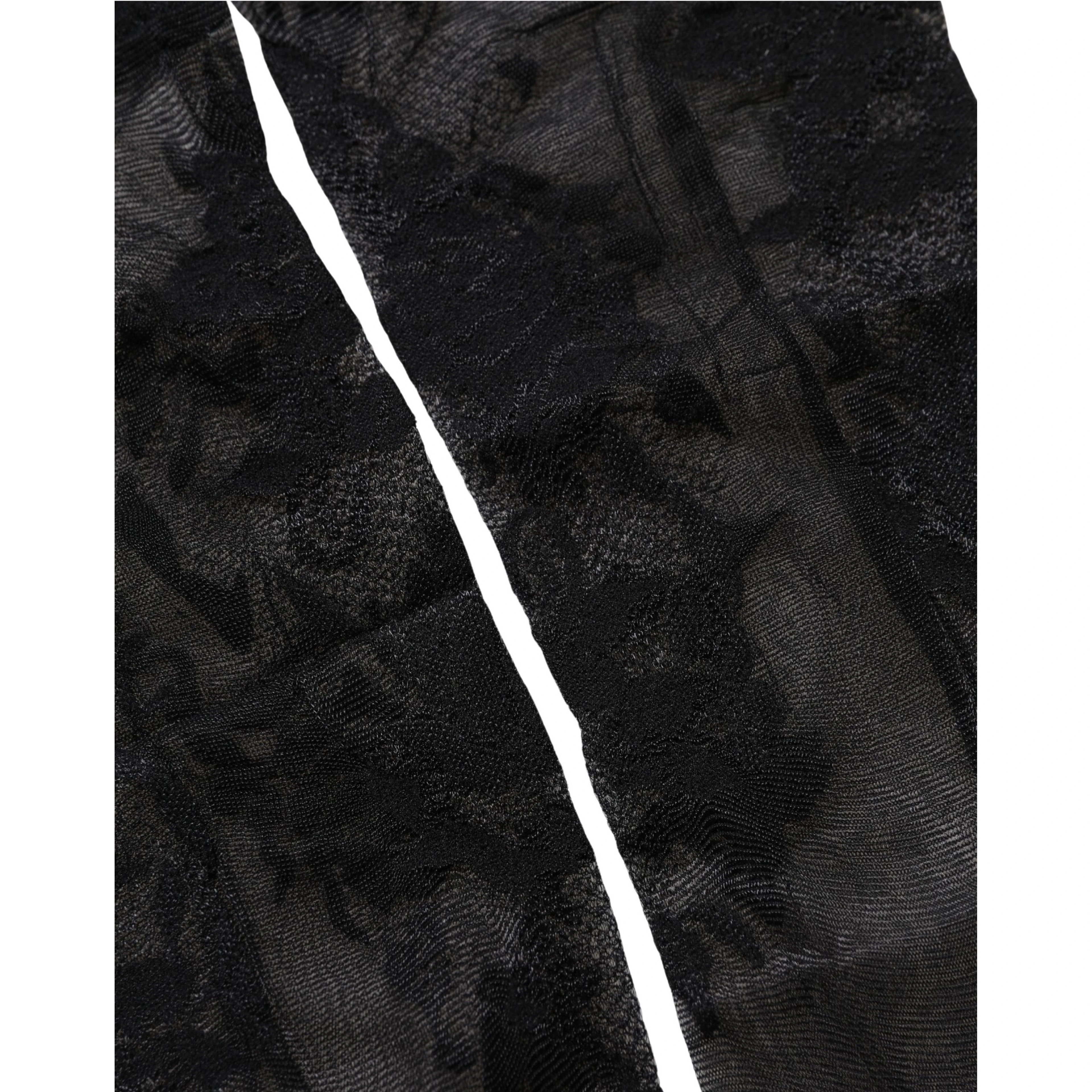 Black Floral Nylon Stretch Over The Calf Socks